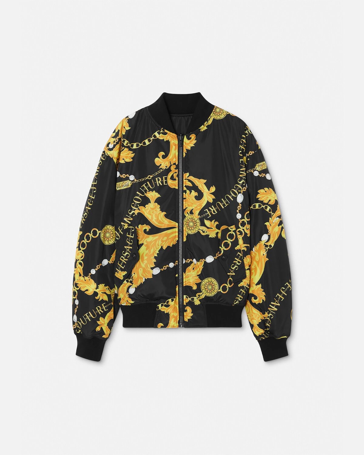 Versace Jeans Couture Black & Gold Sketch Baroque Bomber Jacket