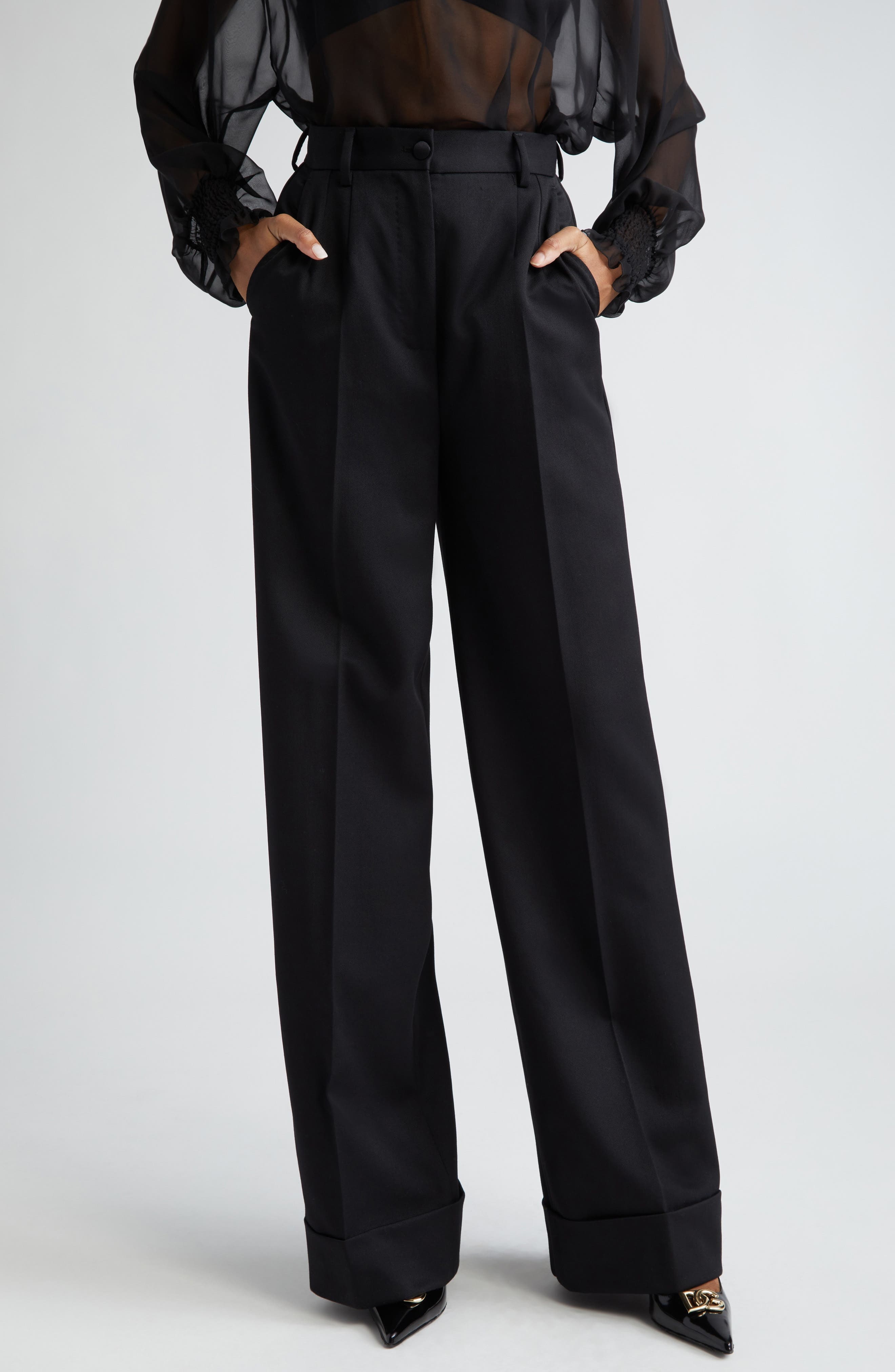 Pleated Cuff Hem Virgin Wool & Silk Trousers - 1