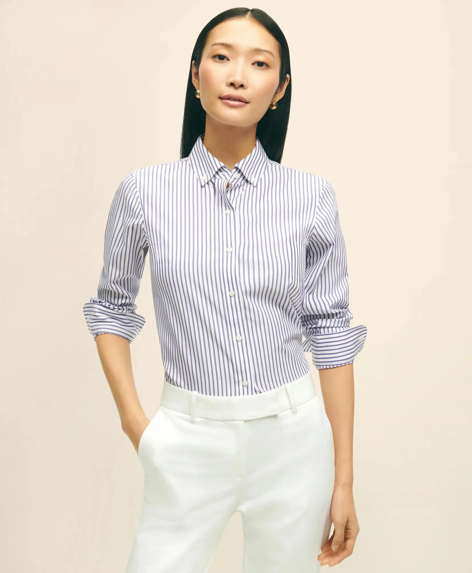 Classic Fit Stretch Supima® Cotton Non-Iron Bengal Stripe Dress Shirt - 1