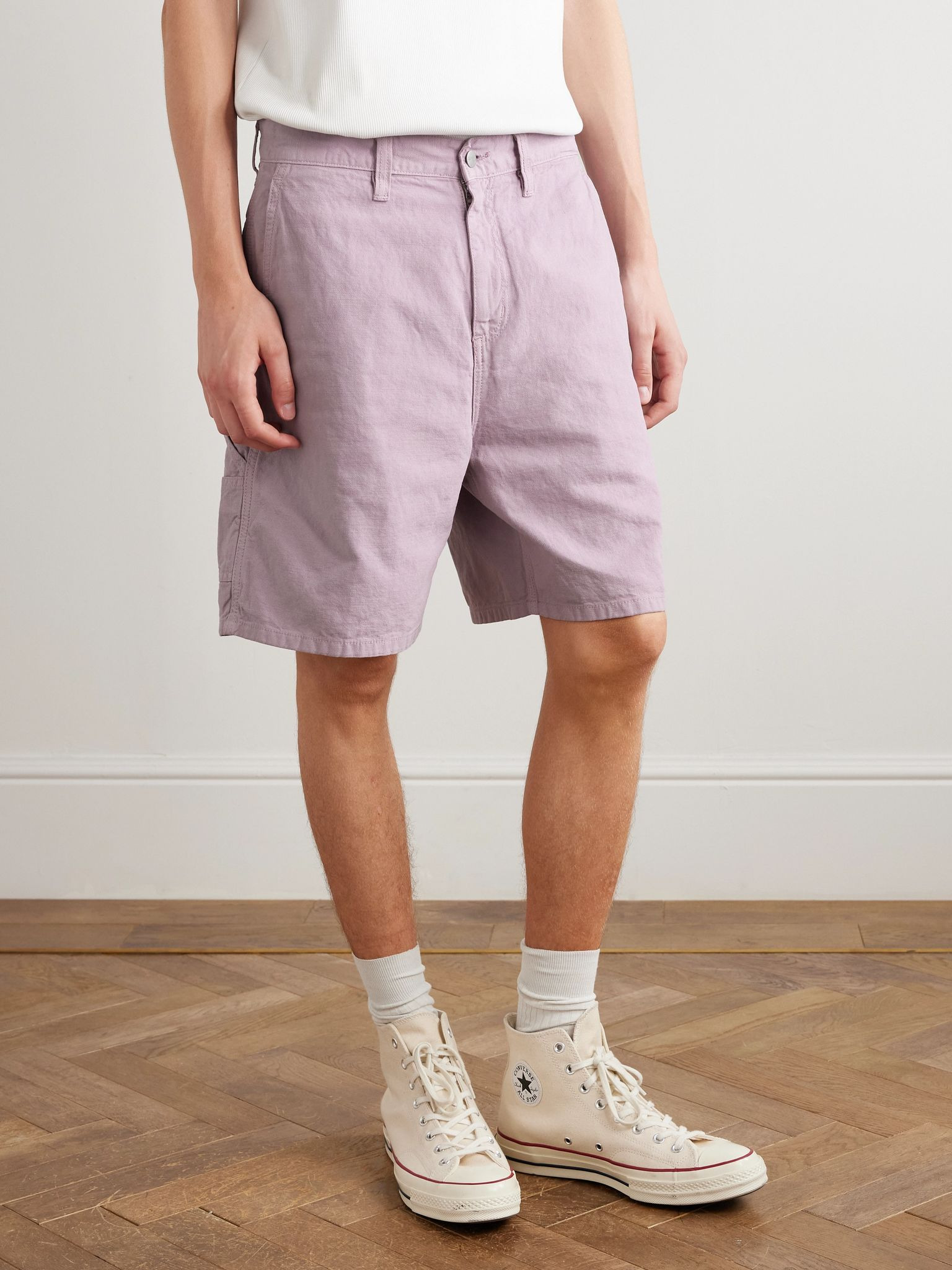 Walter Single Knee Wide-Leg Cotton and Linen-Blend Canvas Shorts Pink - 3