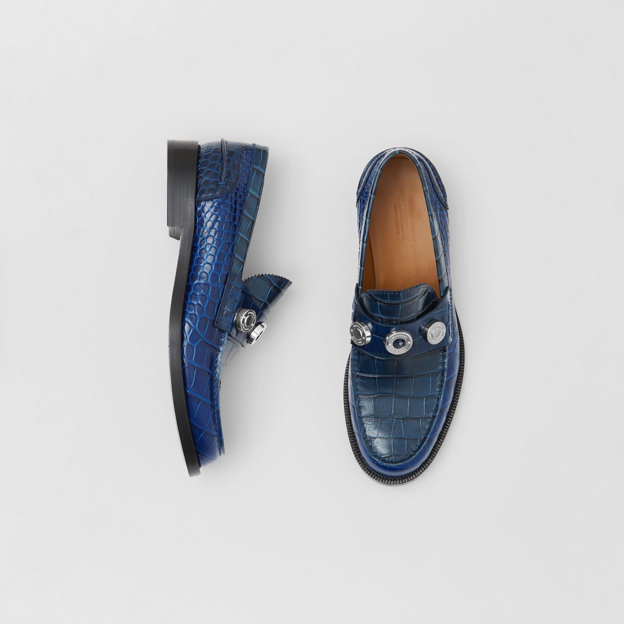 Logo Detail Embossed Leather Loafers - 6