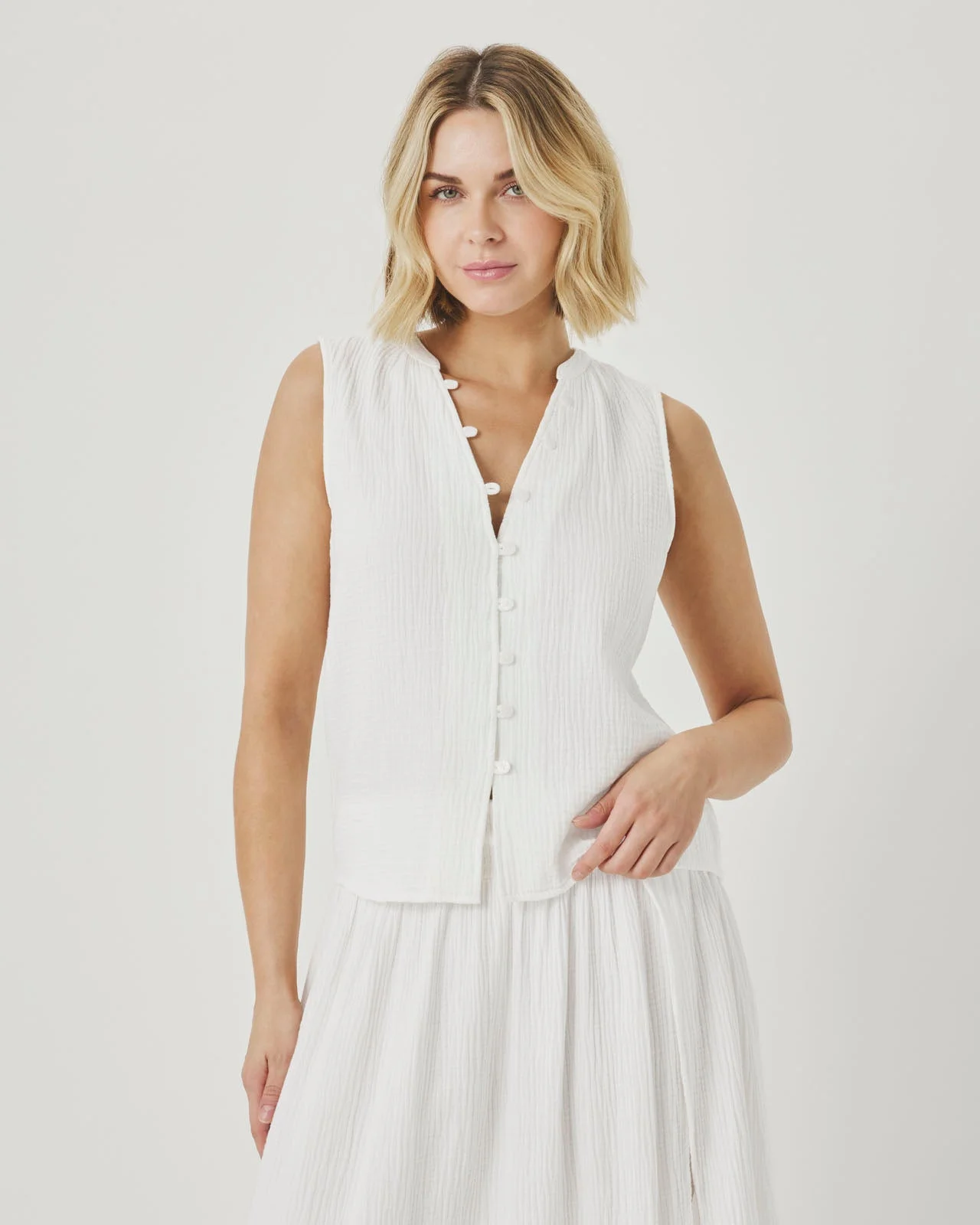 Ava Gauze Button Tank - 1