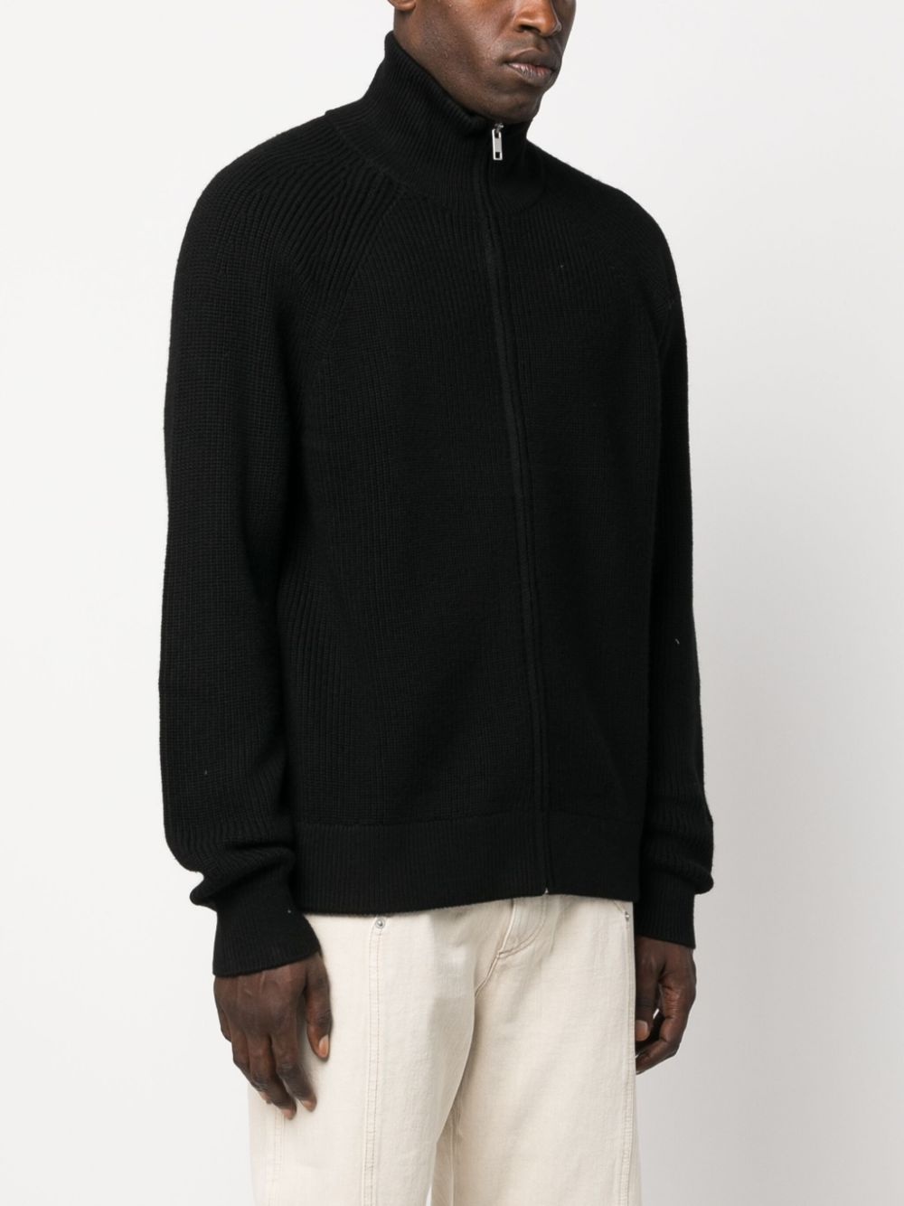 logo-patch ribbed-knit cardigan - 3