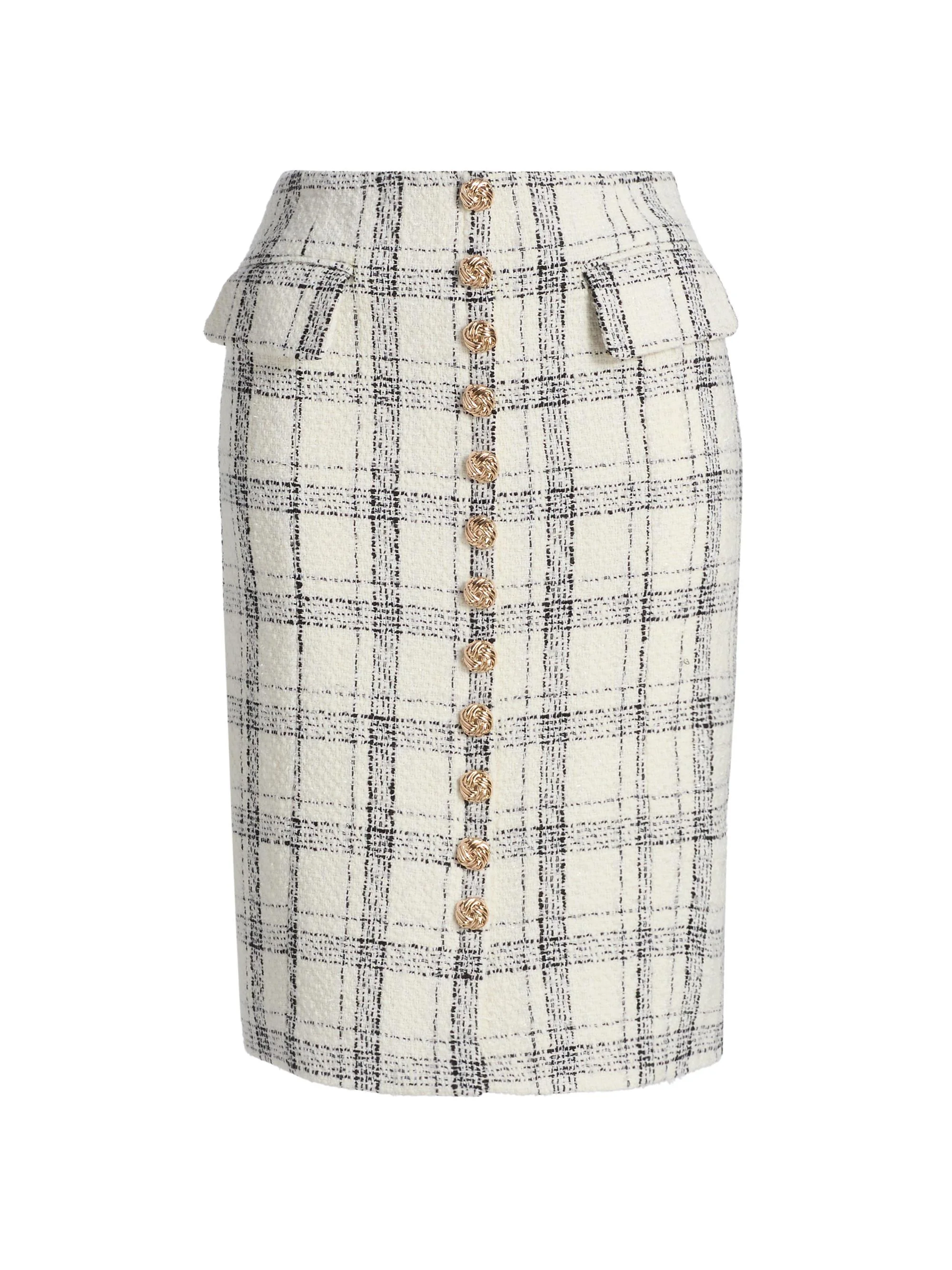 Women's Riley Windowpane Metallic-Tweed Knee-Length Skirt - Ivory Black - 1