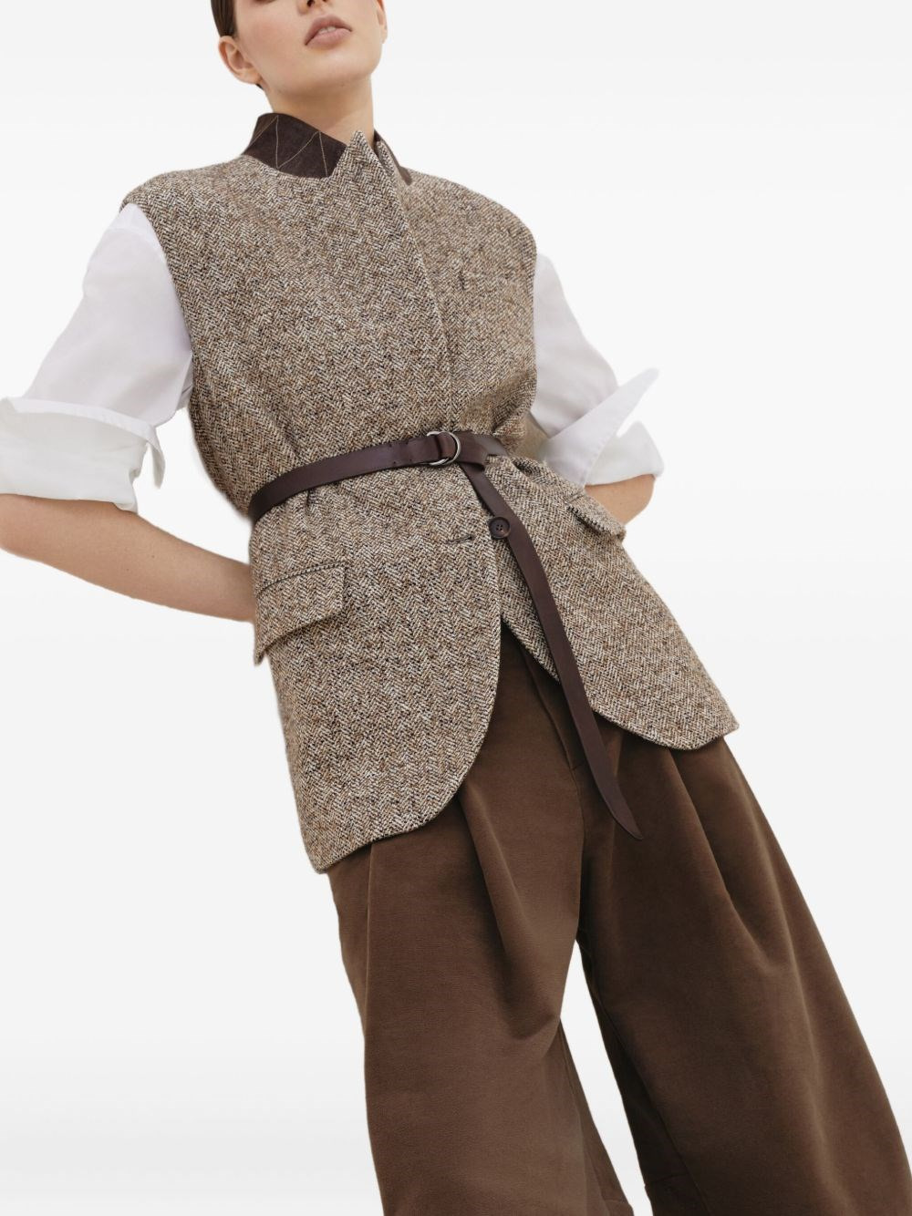 Wool and leathet buttoned vest - 4