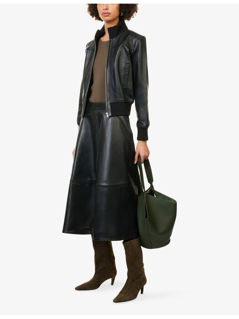 The Frankie Shop Savil A-Line Leather Midi Skirt outlook