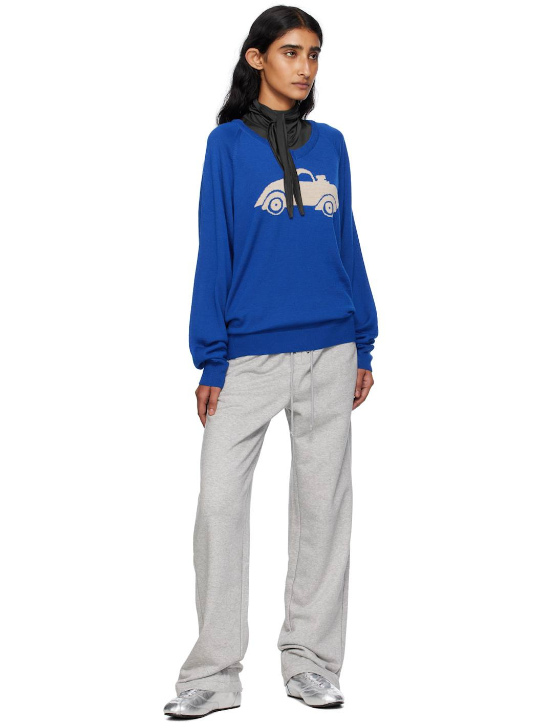 Blue Car Graphic Knit Sweater - 4