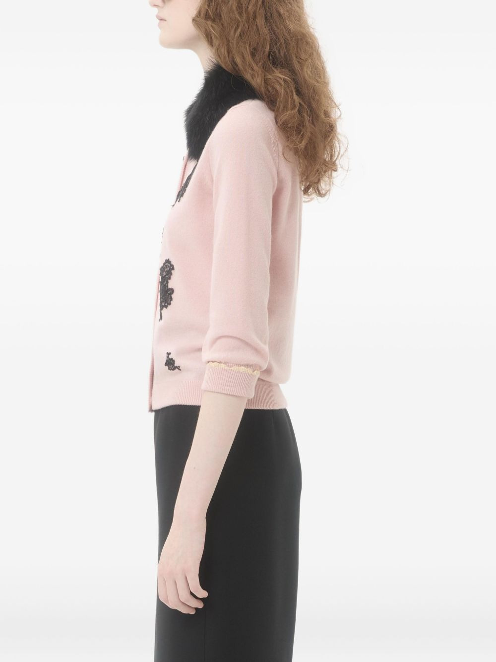 lace-embellished shearling-collar cardigan - 4
