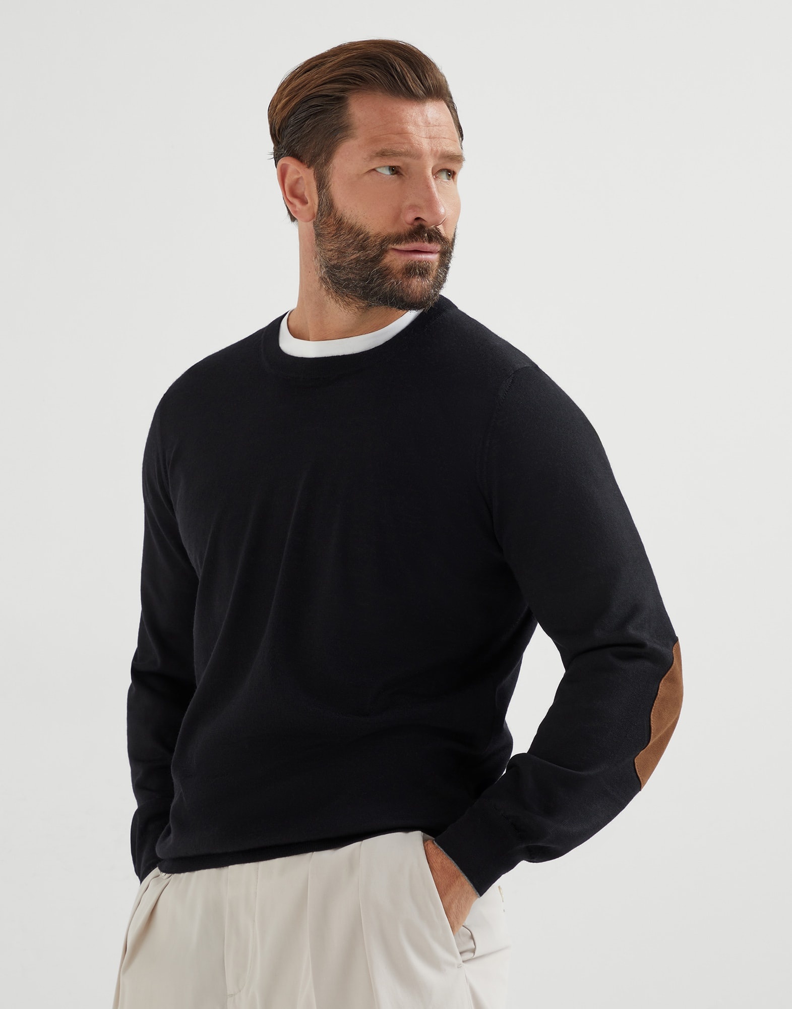 Virgin wool and cashmere lightweight sweater with patches - 1