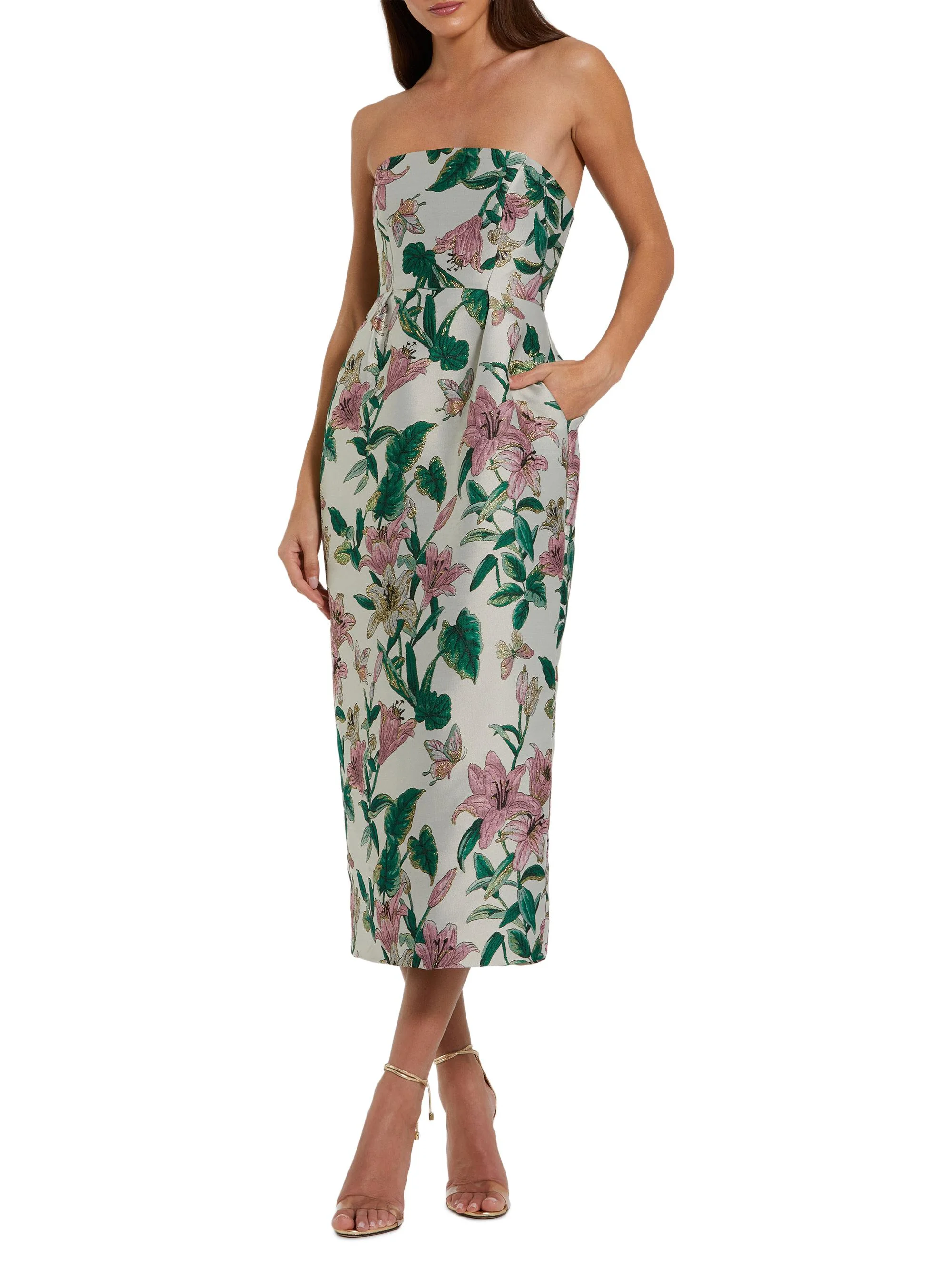 Women's Floral Brocade Strapless Cocktail Dress - Lily - 1