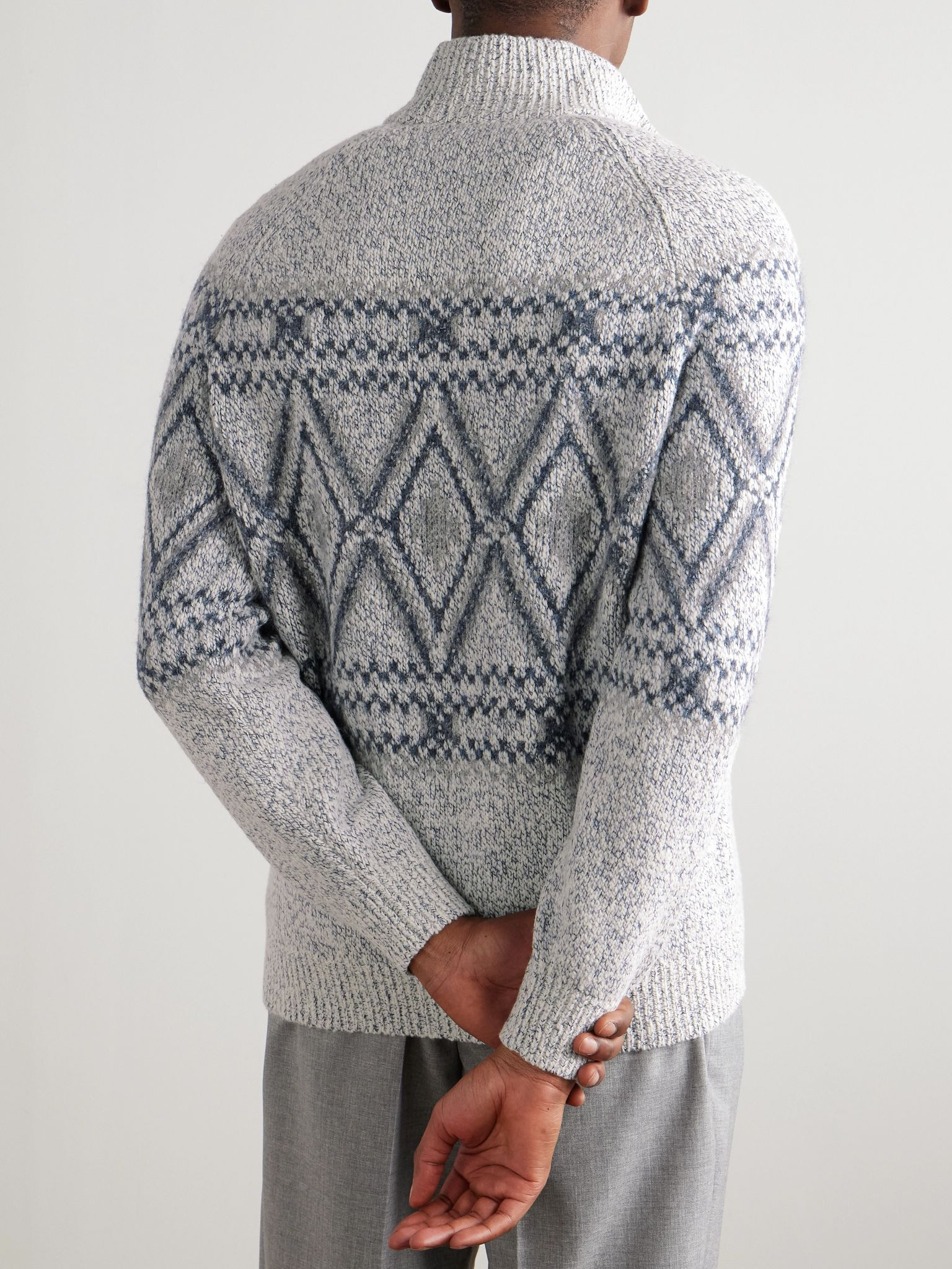 Fair Isle Wool, Silk and Cashmere-Blend Zip-Up Cardigan Gray - 4