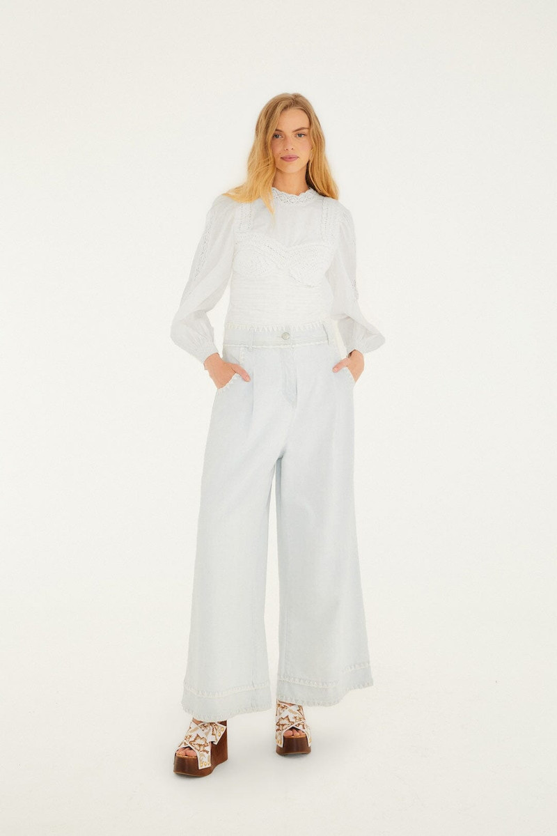 Off-White Crew Neck Long Sleeve Crochet Blouse 4