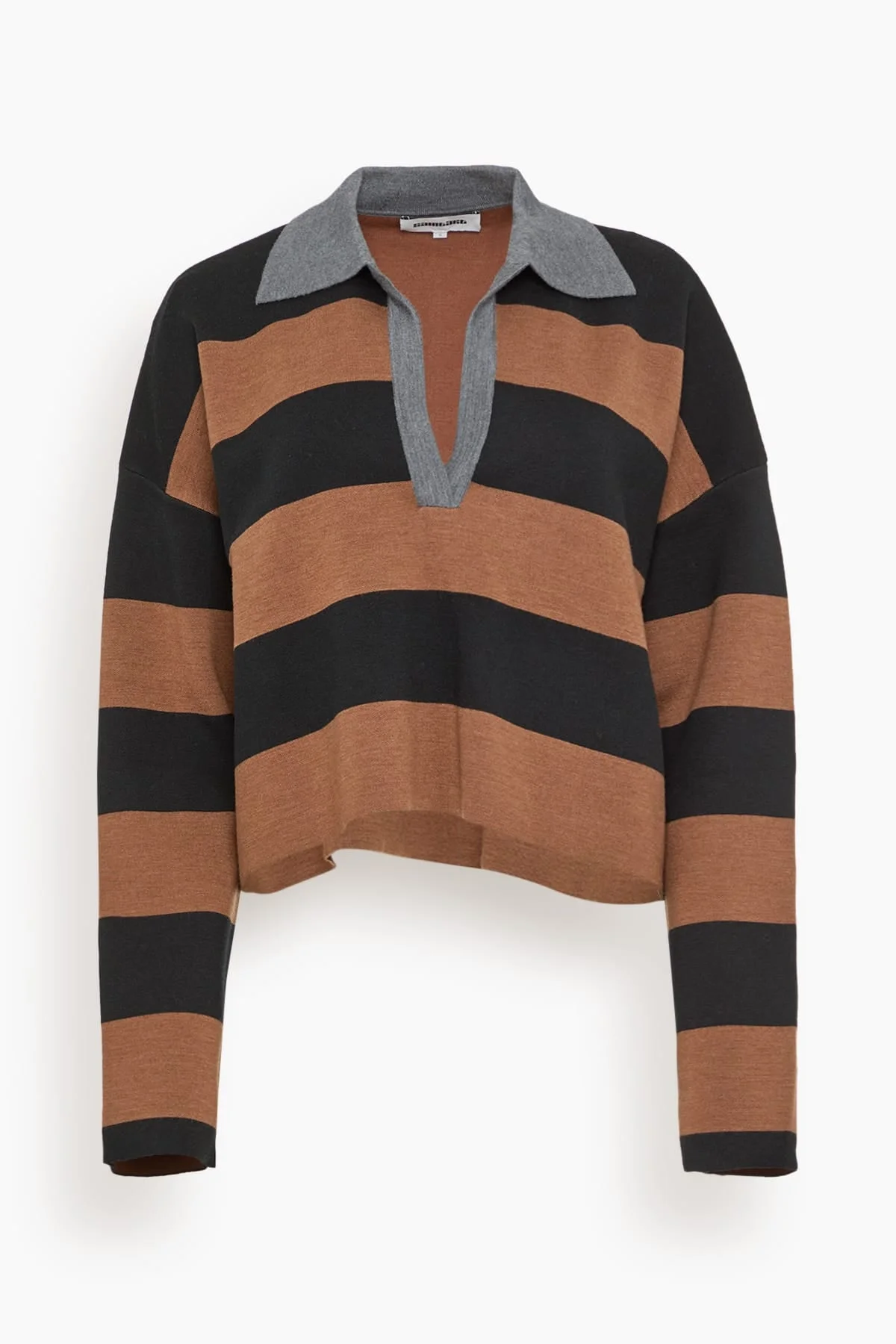 Samira Striped Knit Polo in Black/Brown - 1