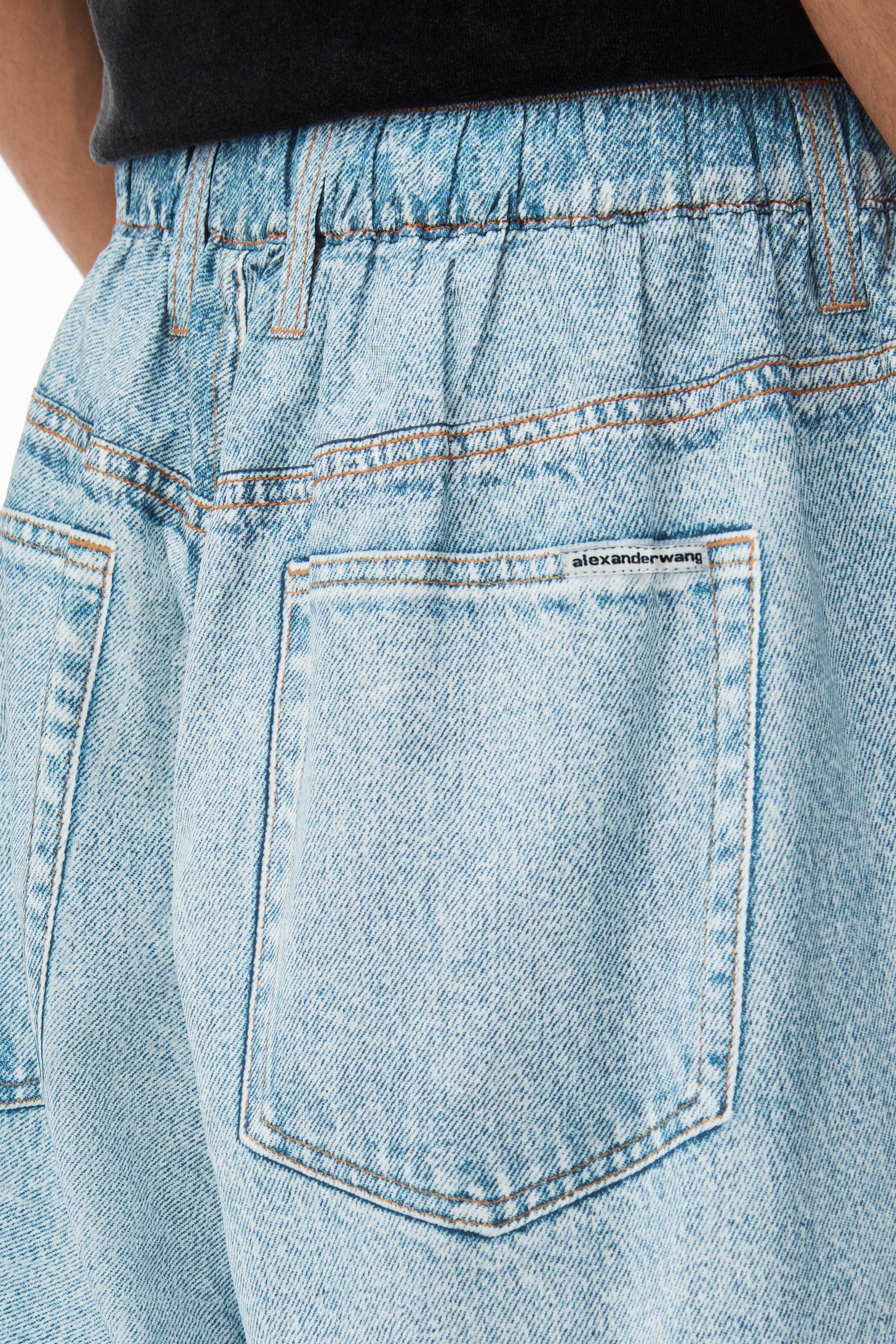 printed denim track pant in nylon - 5