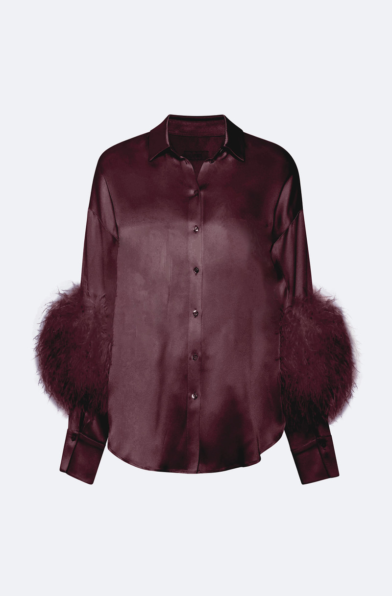 Satin Button Down With Feathers 1