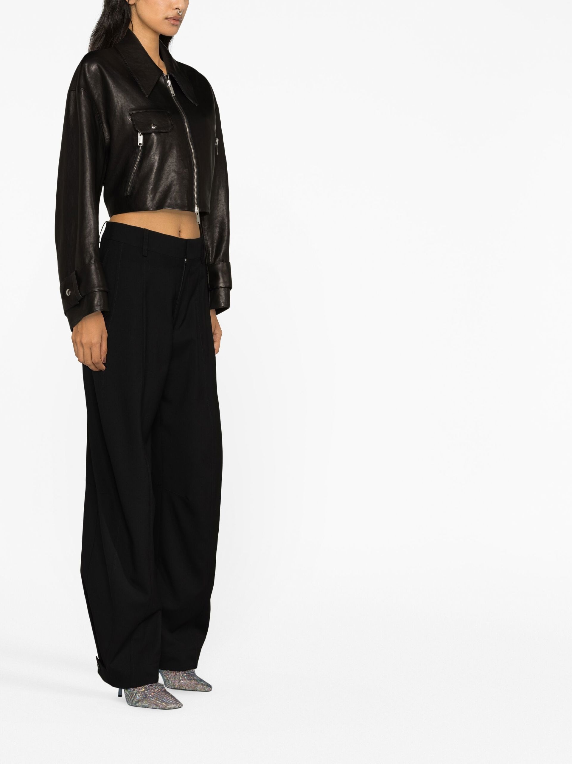 black wool wide-leg trousers - 3