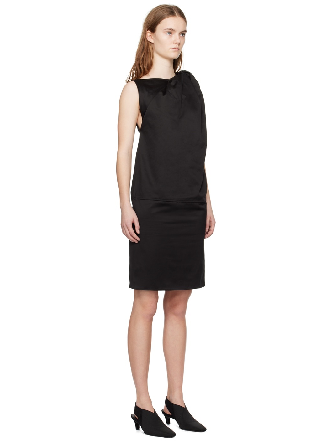 Black Shoulder-Twist Midi Dress - 2