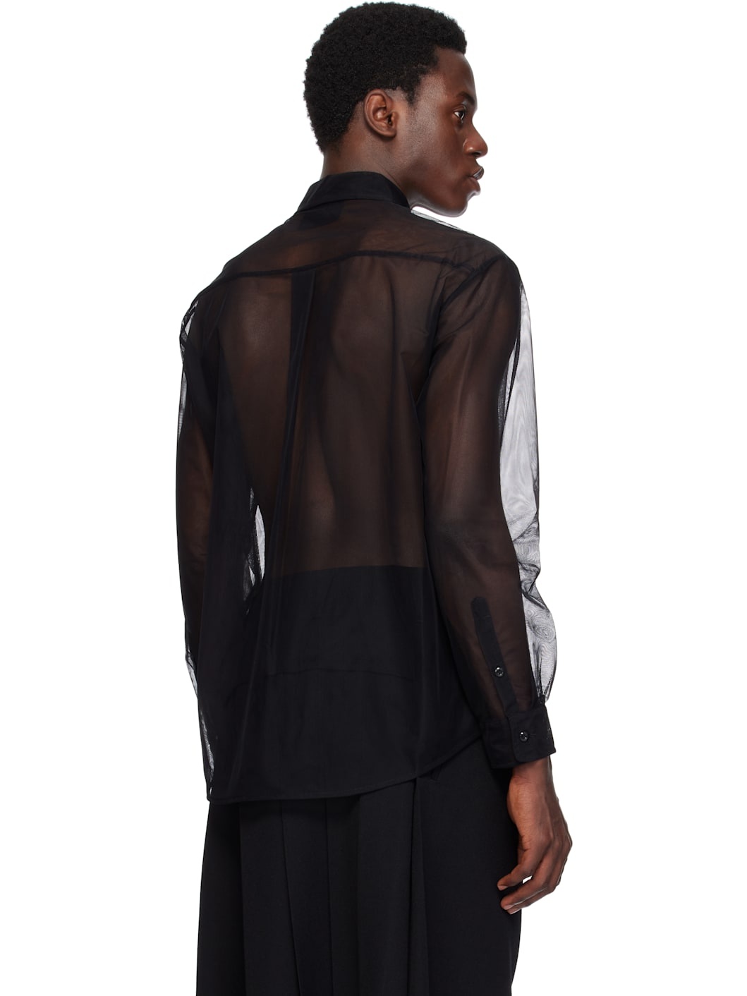 Black Sheer Ruffle Bib Prom Shirt - 3
