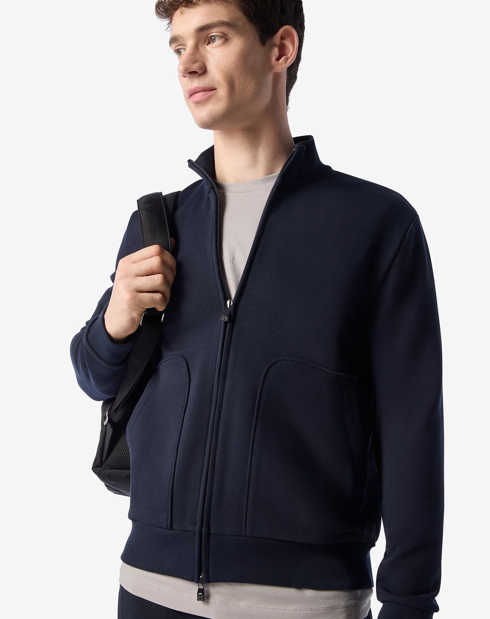 Navy blue cotton full-zip sweatshirt - 4
