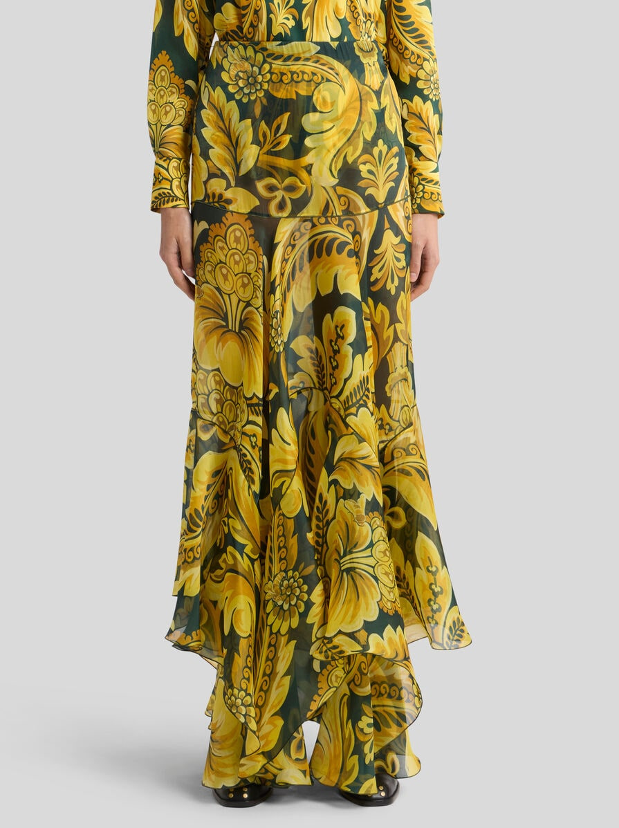 SILK MAXI SKIRT WITH FLOWER AND BEE MOTIF - 2