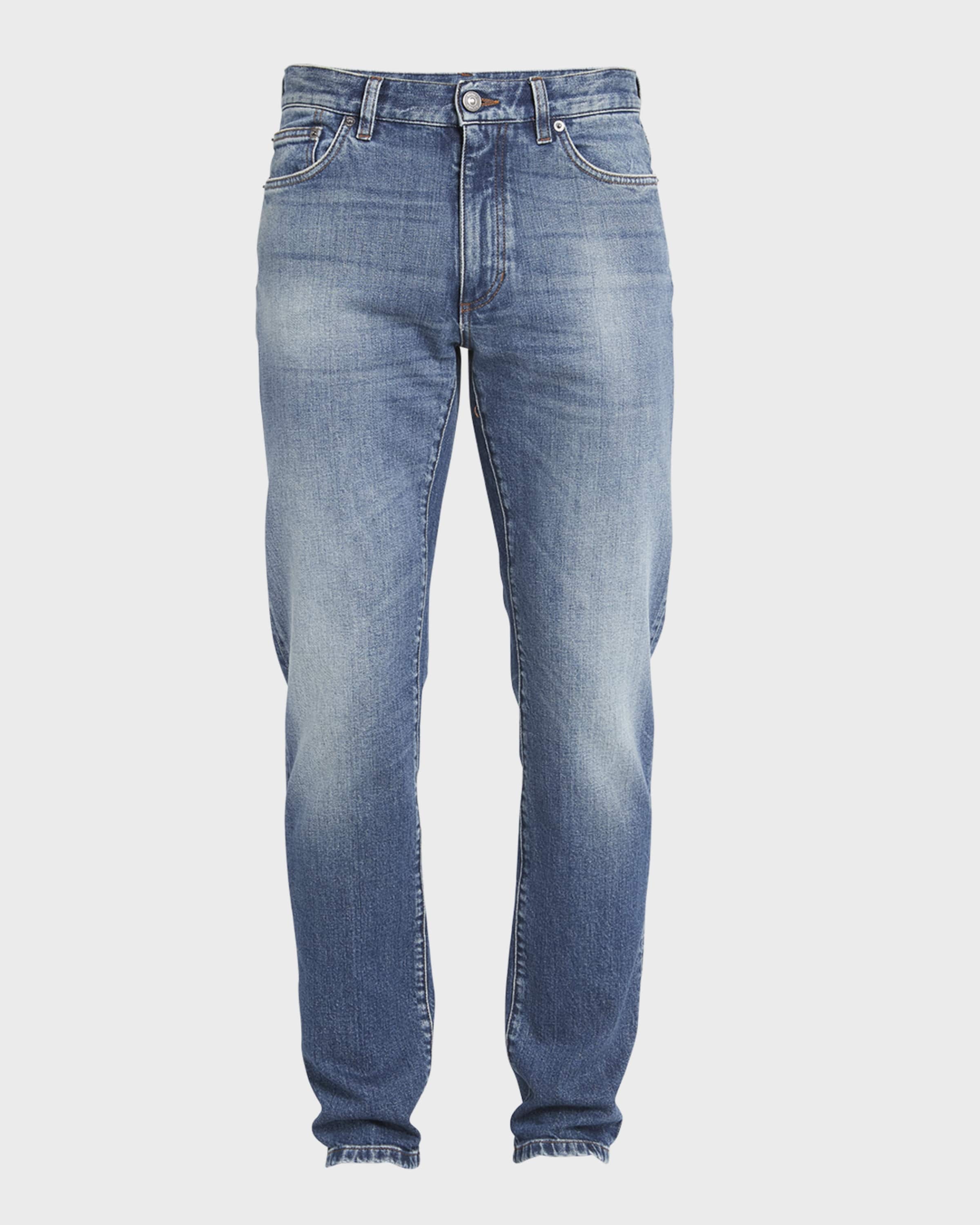 Men's Washed Denim Straight Leg Jeans - 1