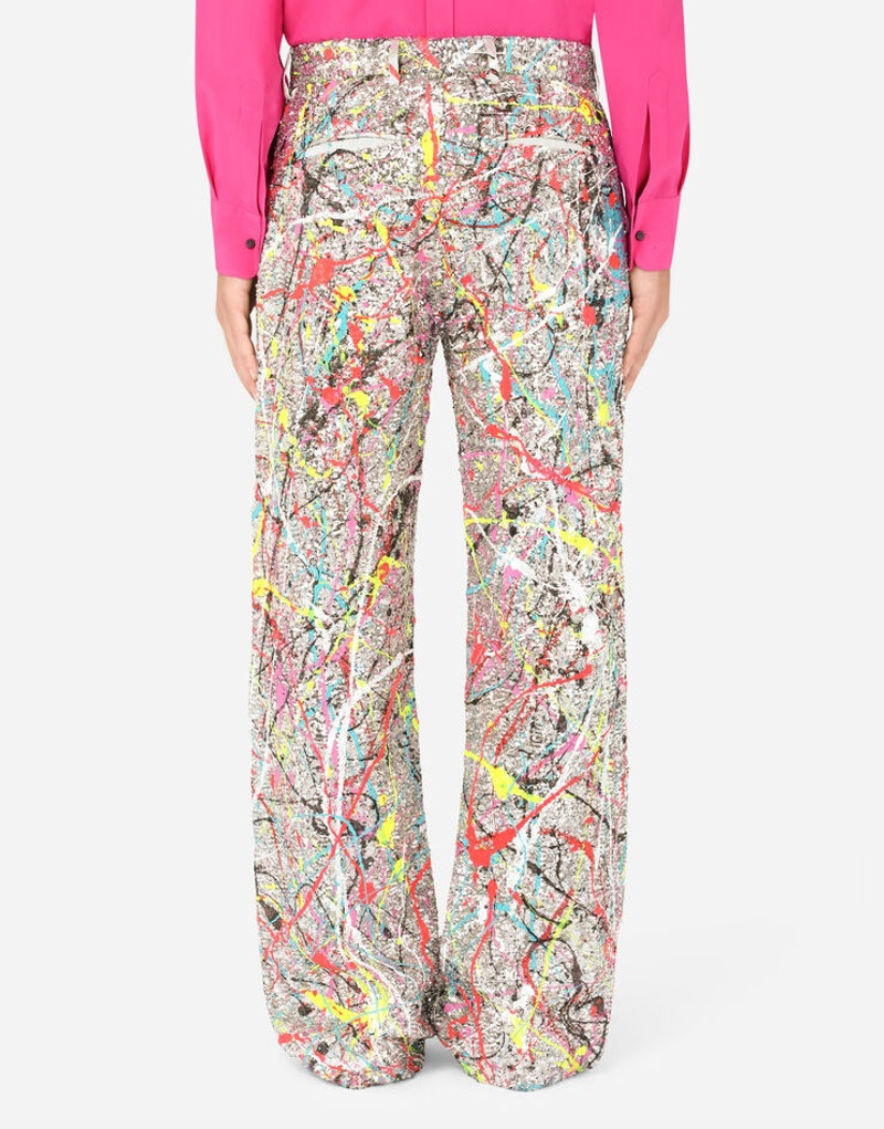 Sequined pants with color splash print 3