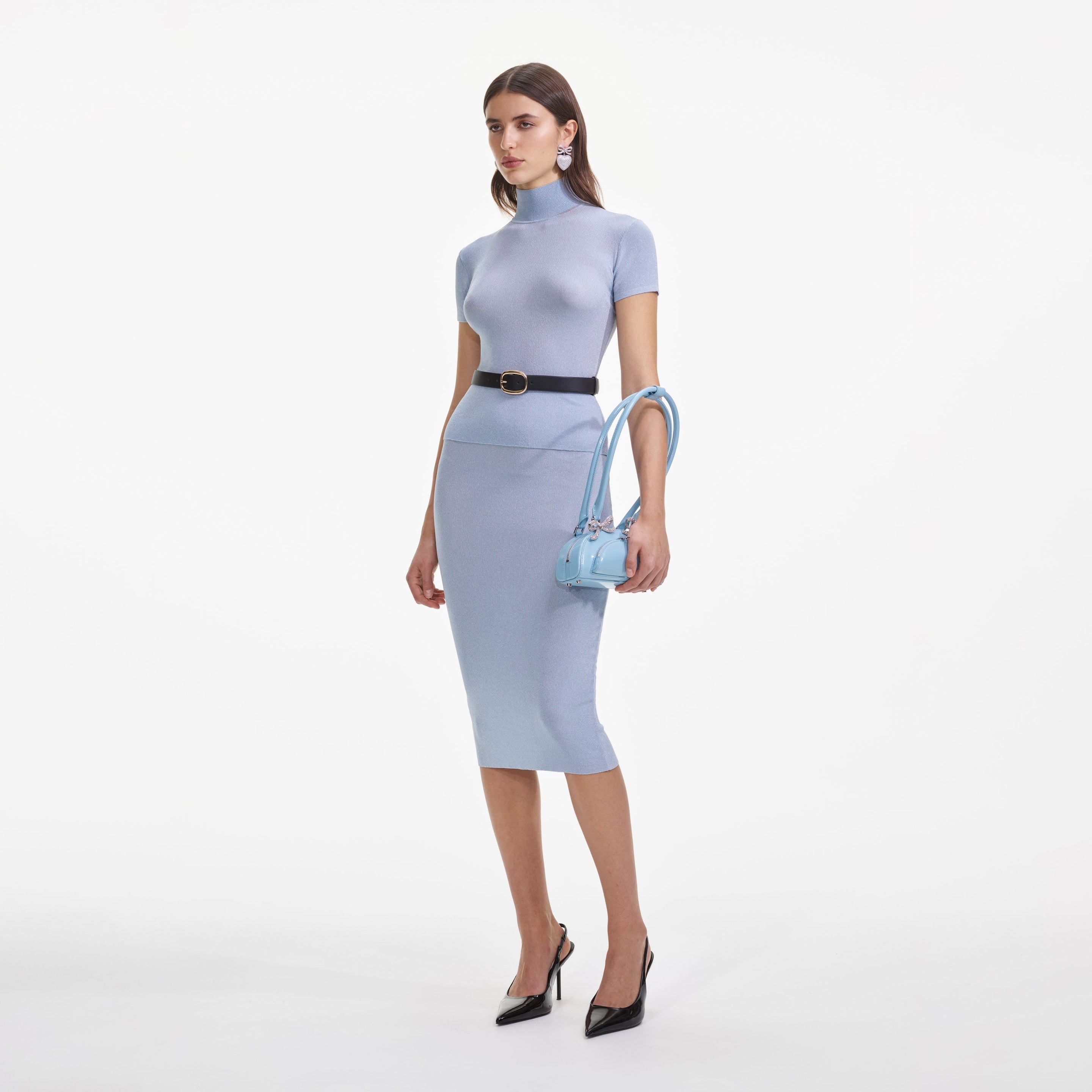 Blue Viscose Knit Short Sleeve Top - 2