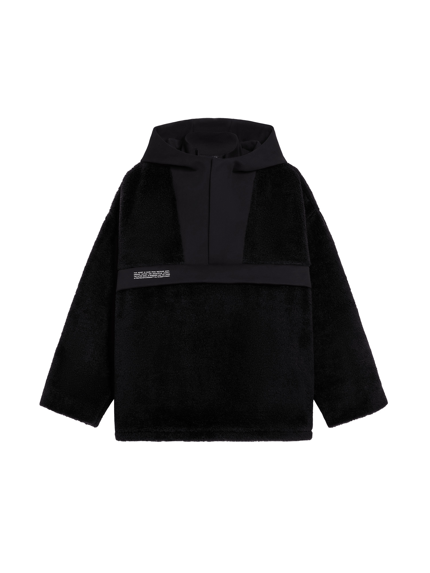 Mens Recycled Wool Fleece Half Zip Jacket - Black - 1