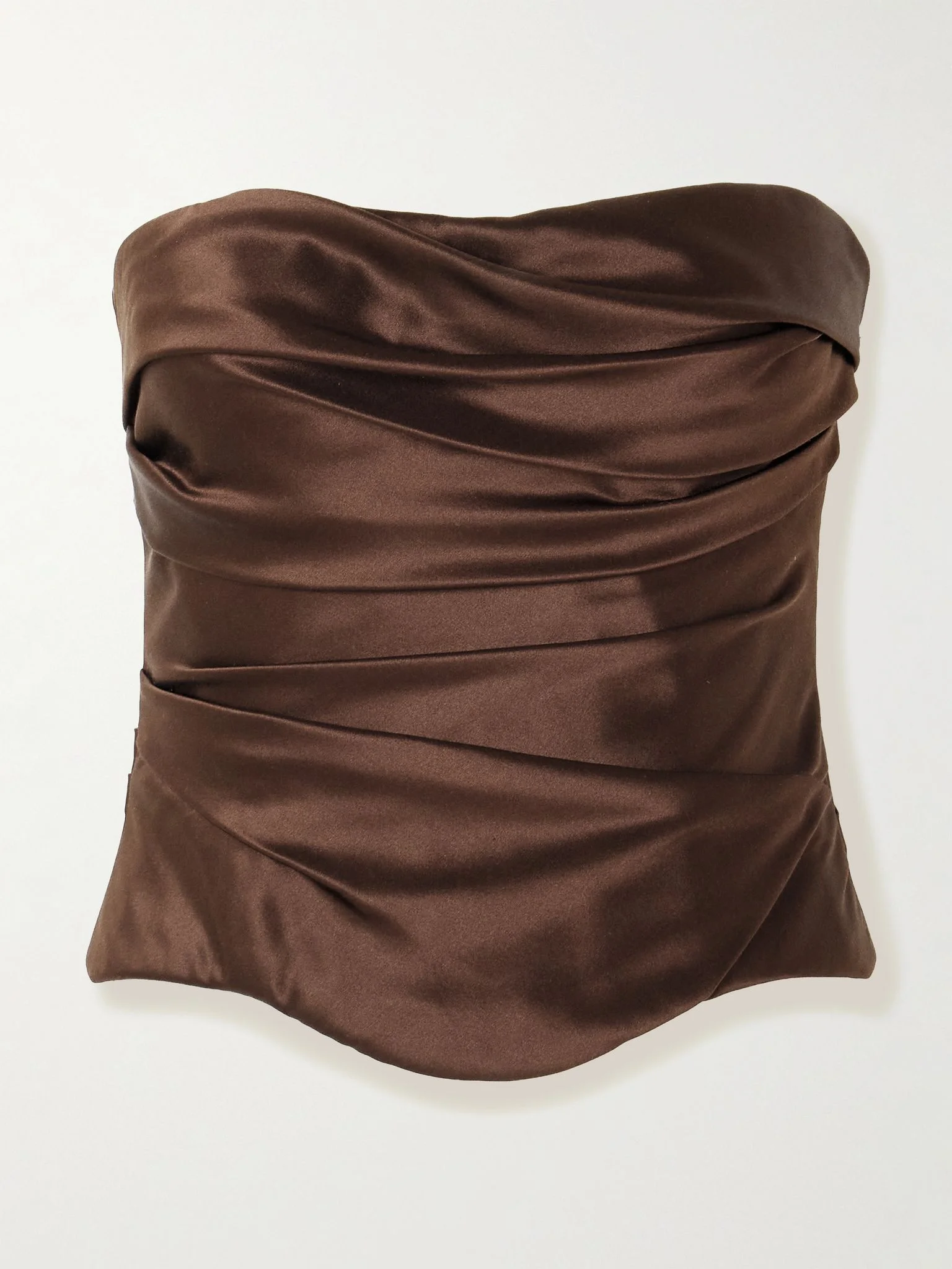 Demi strapless gathered silk-satin bustier Dark brown - 1