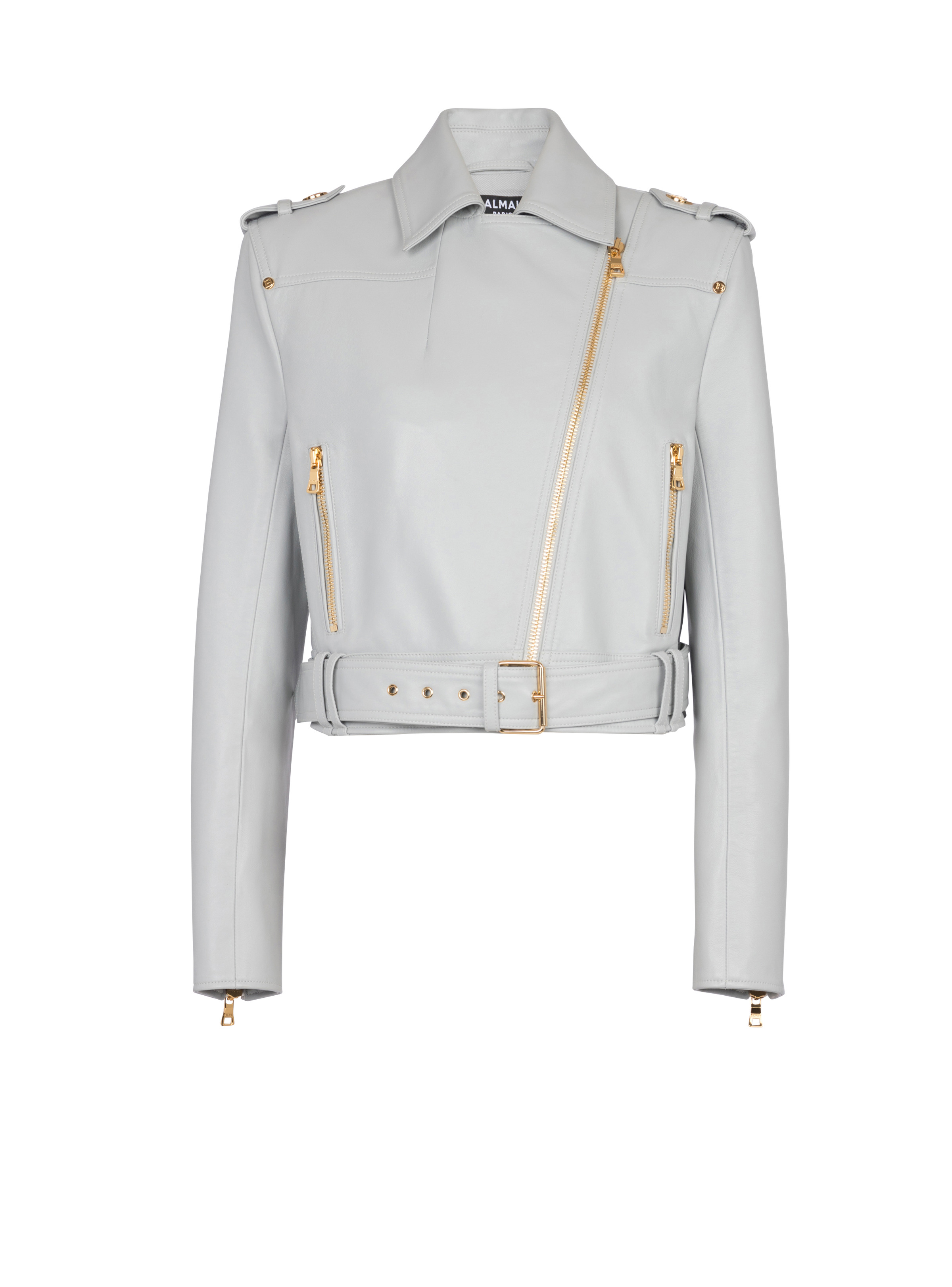 Short leather biker jacket - 1