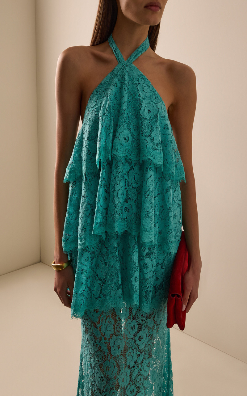 Exclusive Gaia Tiered Lace Maxi Halter Dress blue 3