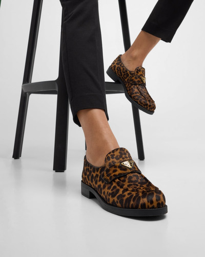 Prada Leopard Calf Hair Triangle Loafers outlook