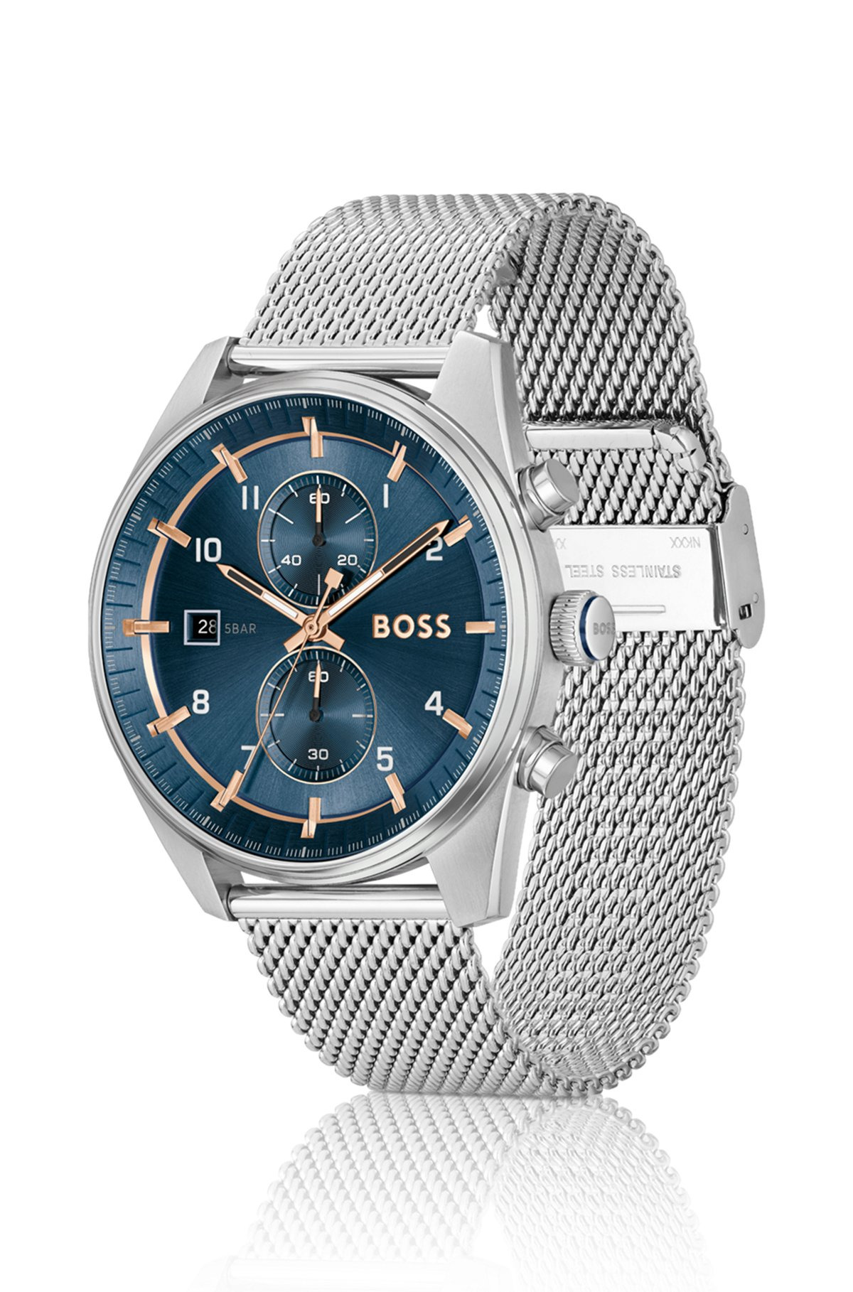 MESH-BRACELET CHRONOGRAPH WATCH WITH BLUE DIAL - 2