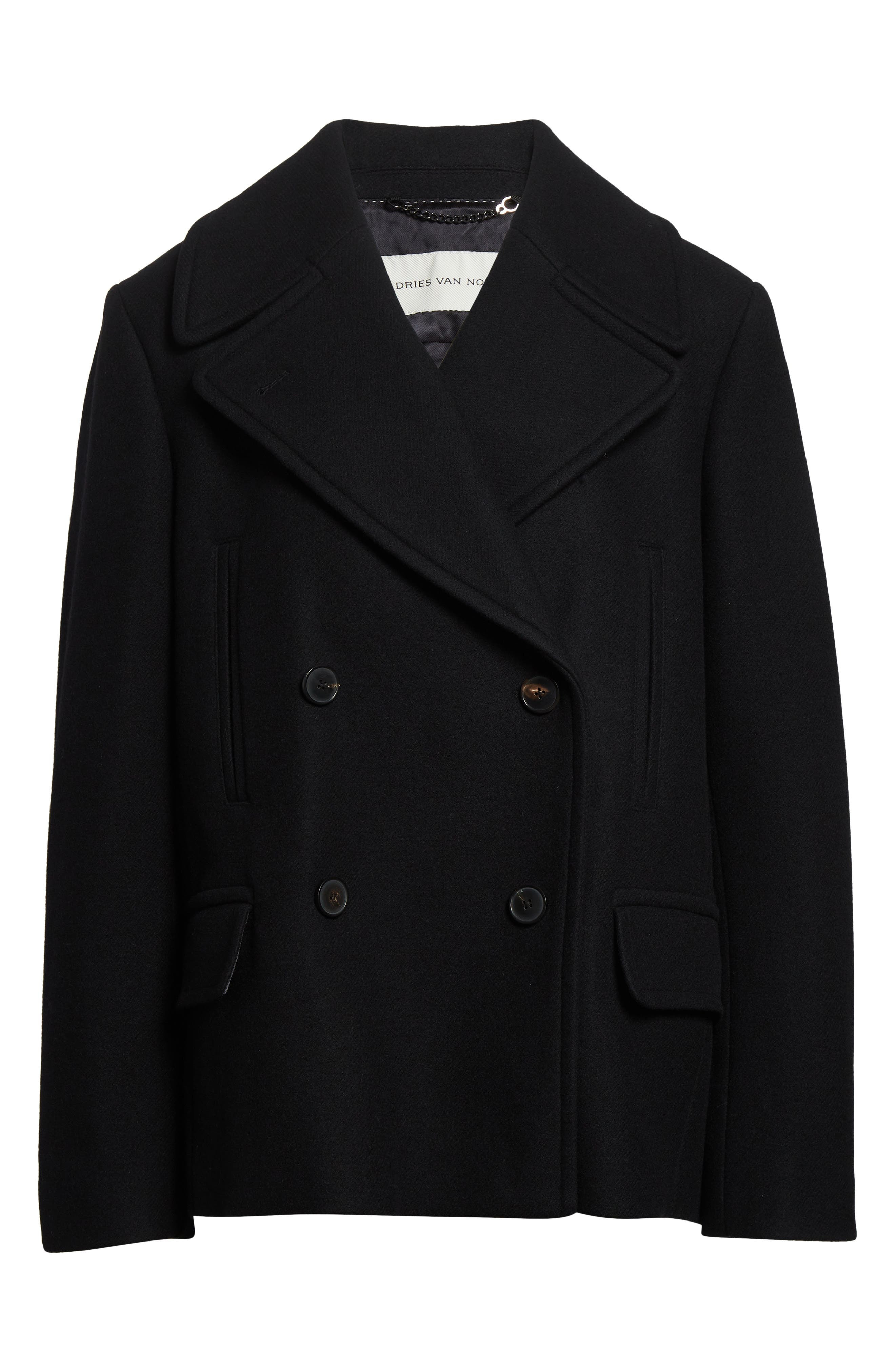 Dries Van Noten Vafel Wool Blend Twill Peacoat in Black at Nordstrom - 1