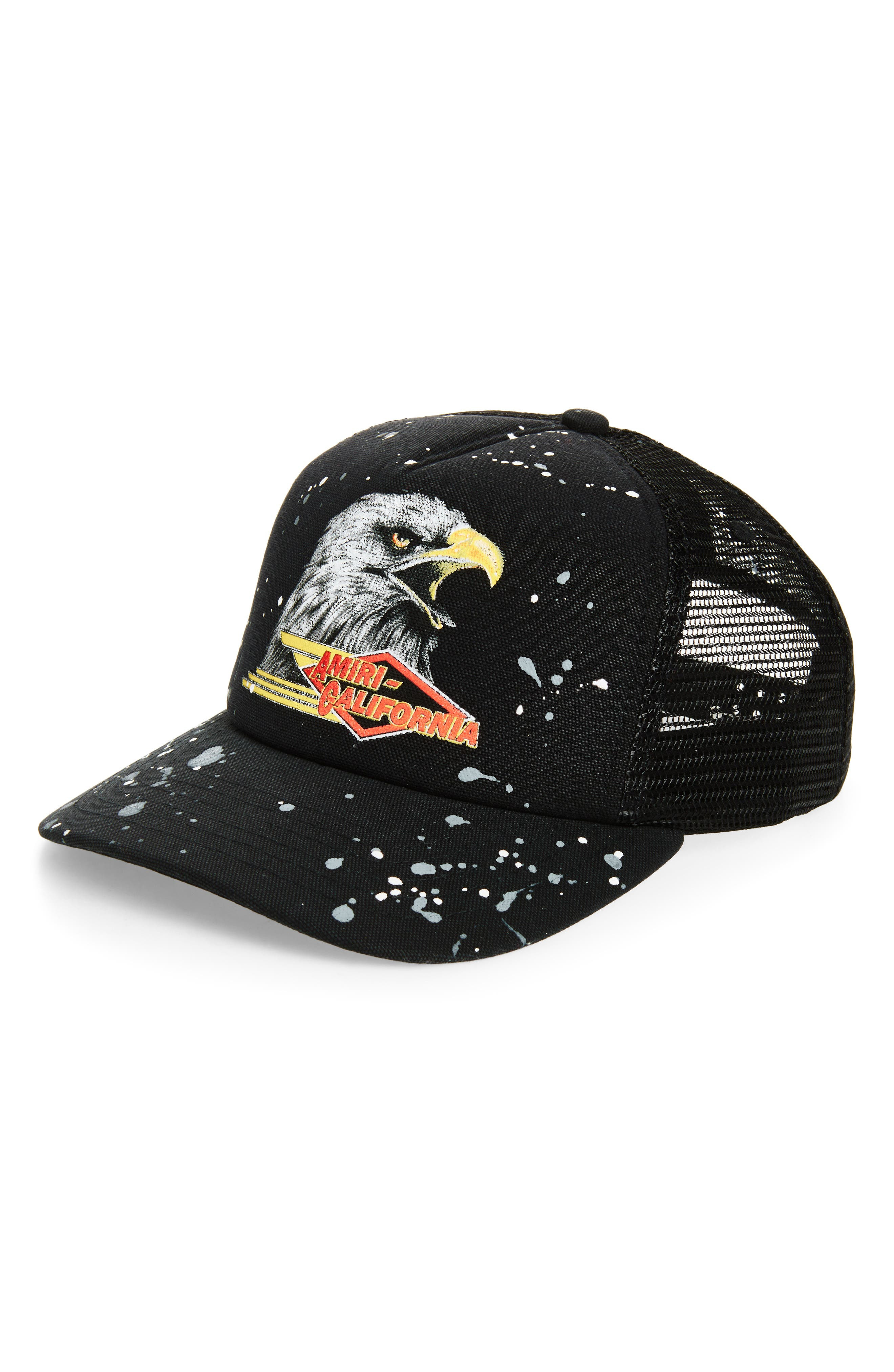 AMIRI Bleached Cotton Drill Trucker Hat in Black at Nordstrom - 1