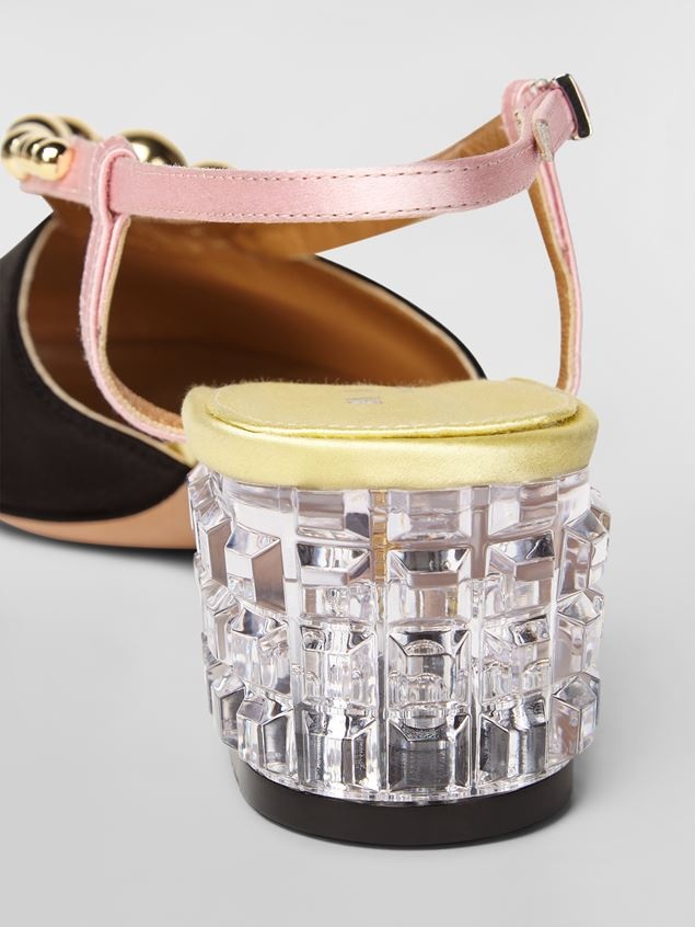 SILK SATIN PUMP WITH SCULPTED HEEL IN TRANSPARENT PLEXIGLASS - 5