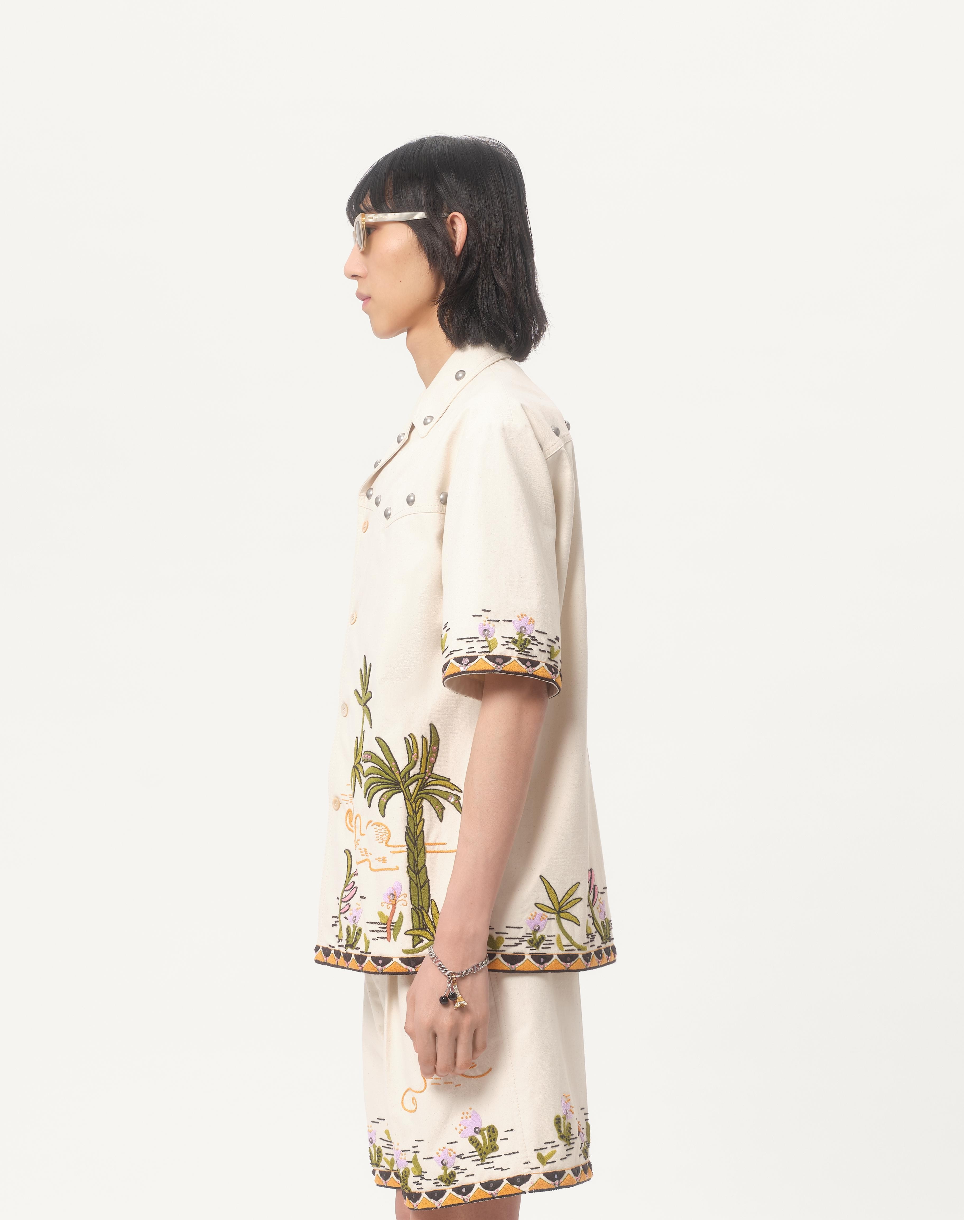 COTTON CANVAS SHIRT WITH FLORAL EMBROIDERY - 6
