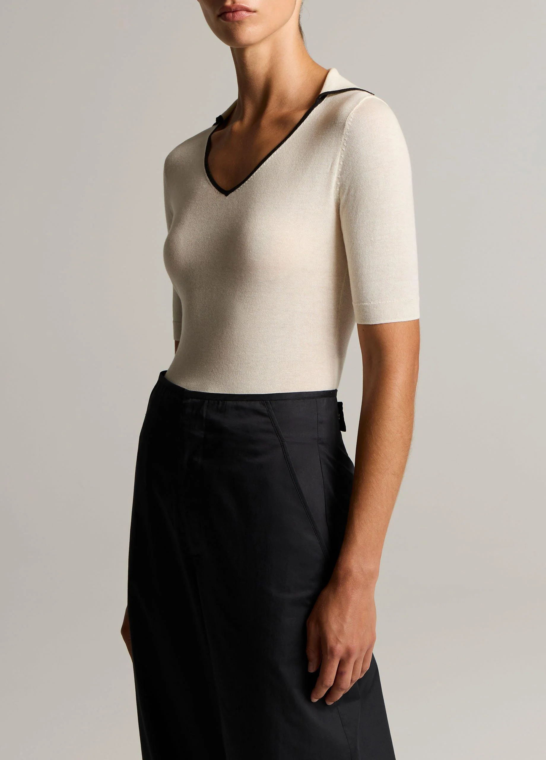 Tipped Italian Cotton-Cashmere Polo Sweater - 1