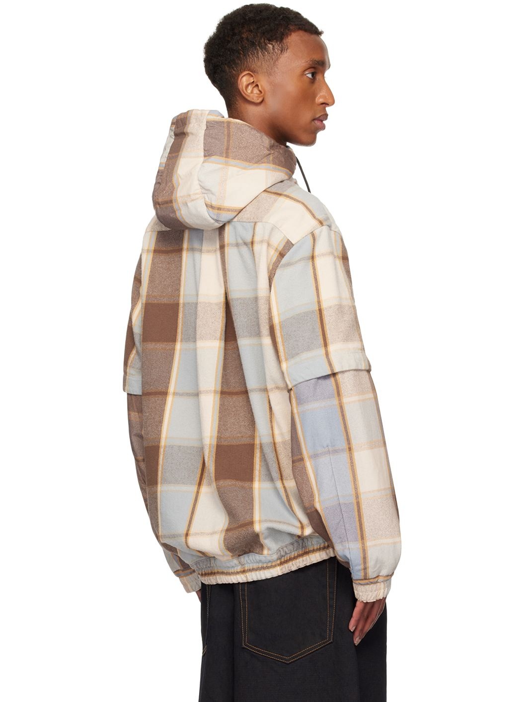 Brown & Blue Plaid Hoodie - 3