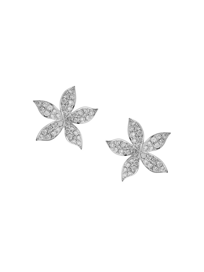 Women's Blossom Waterfall Flower 18K White Gold & 0.19 TCW Diamond Stud Earrings - White Gold 1