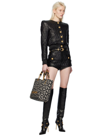 Balmain Black Quilted Leather Shorts outlook
