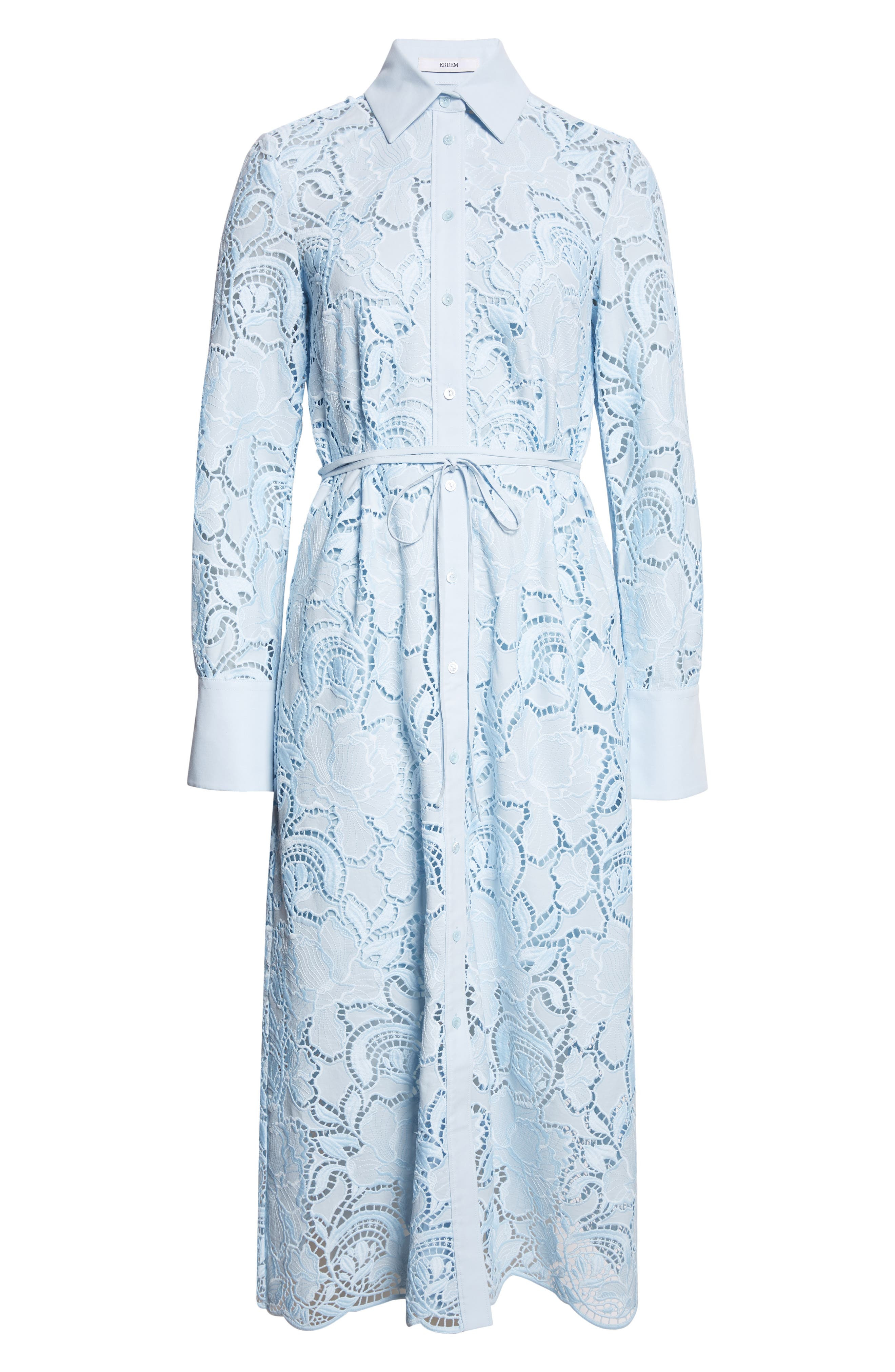 Erdem Long Sleeve Floral Cutwork Lace Shirtdress in Dream Blue at Nordstrom - 5