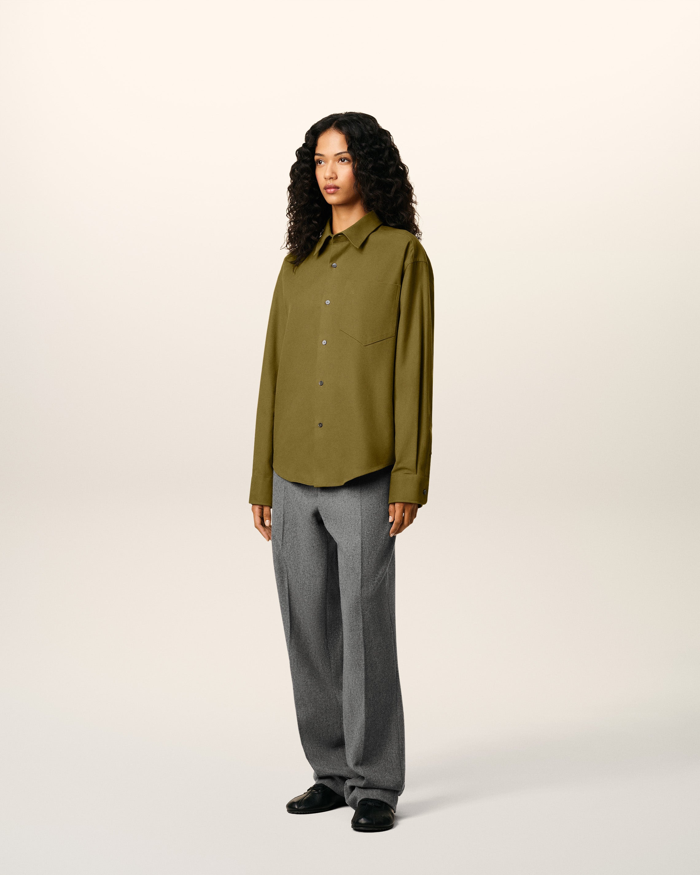 GREEN COTTON EMBOSSED AMI DE COEUR BOXY SHIRT - 6