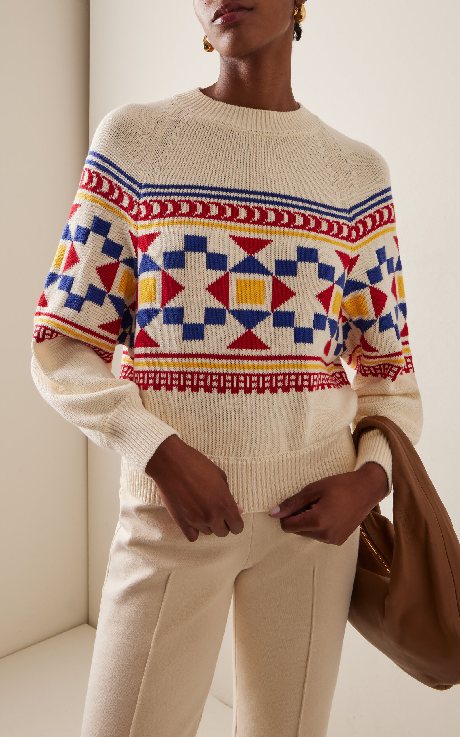 Lara Fair Isle Knit Cotton Sweater ivory - 3