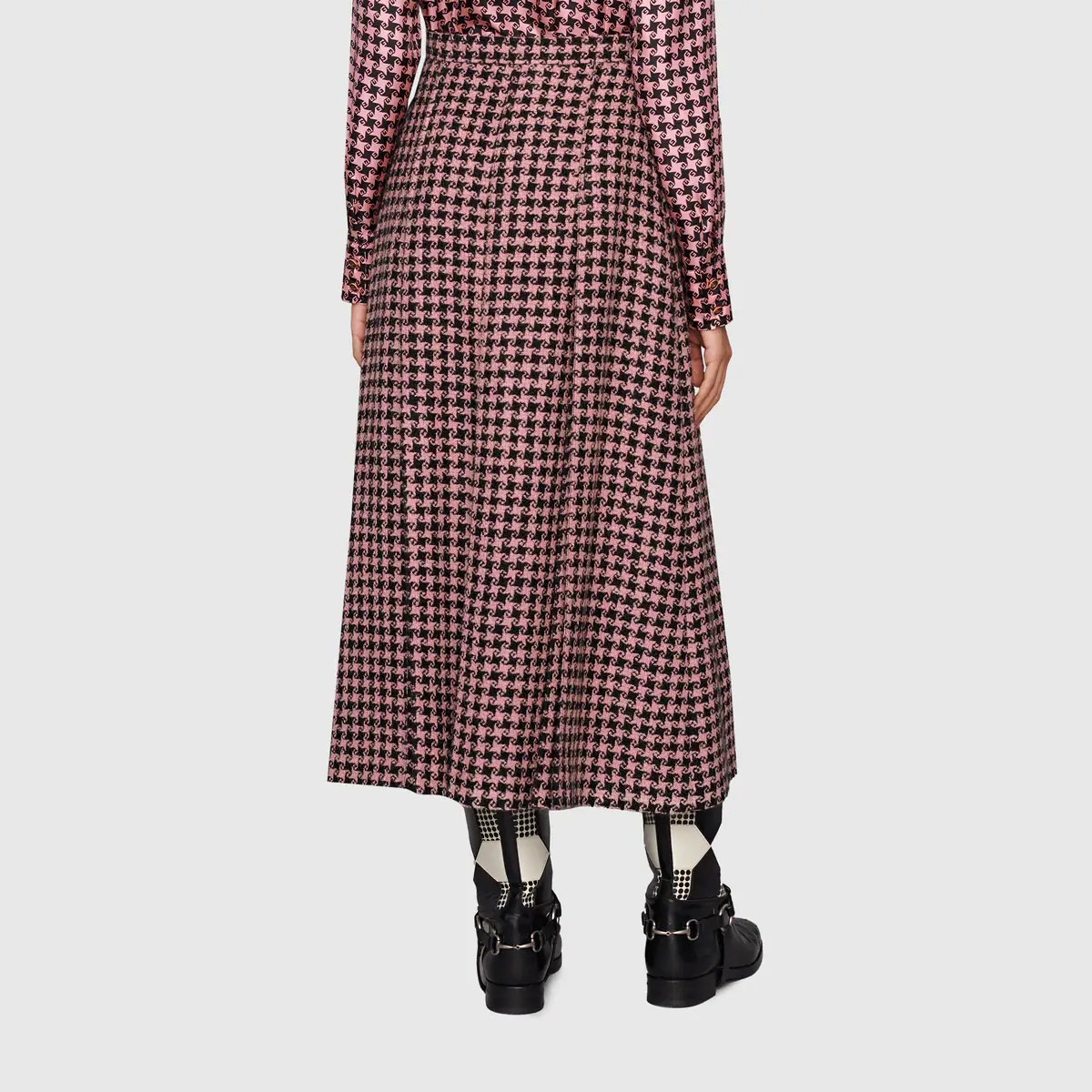 Houndstooth wool pleated skirt - 3