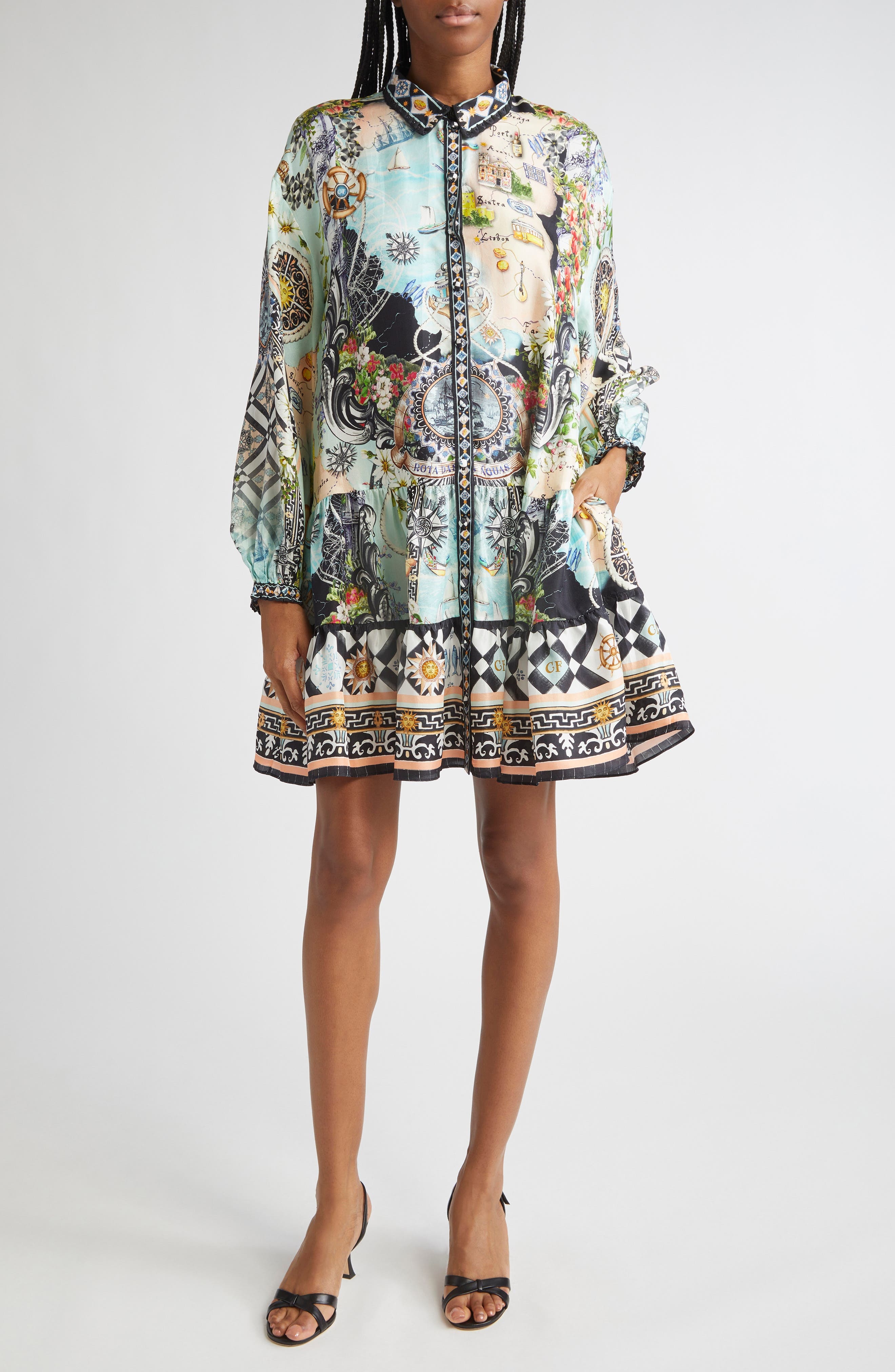 Camilla Folk Afloat Tiered Long Sleeve Silk Shirtdress at Nordstrom - 1