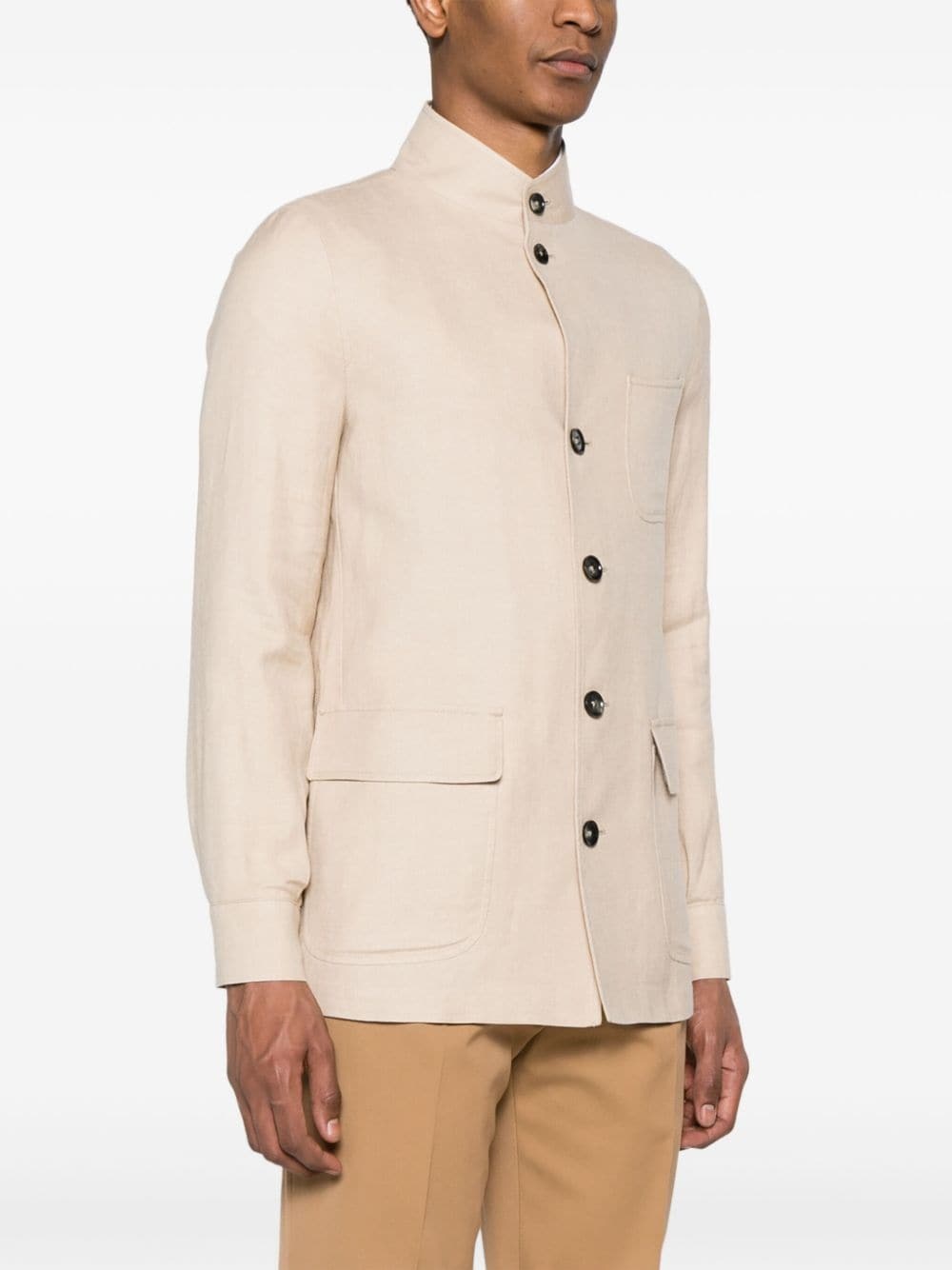 linen-blend shirt jacket - 3