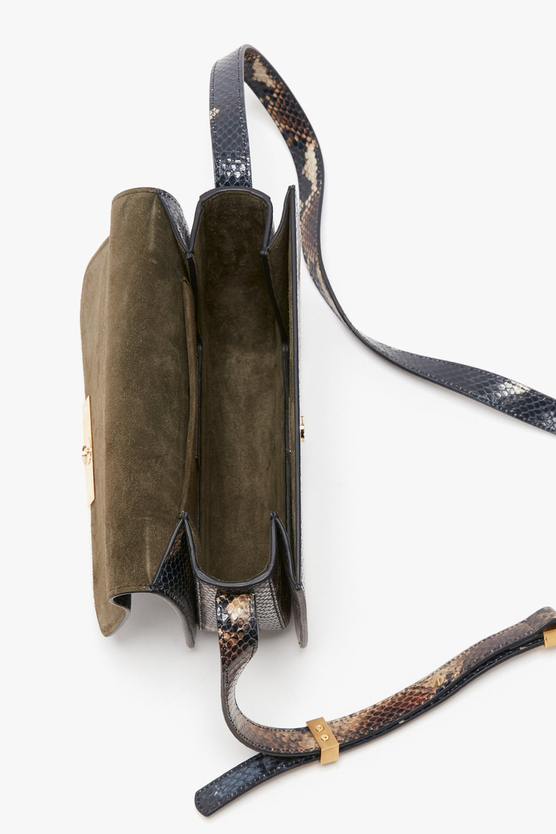 Chain Shoulder Bag In Navy-Brown Leather 11