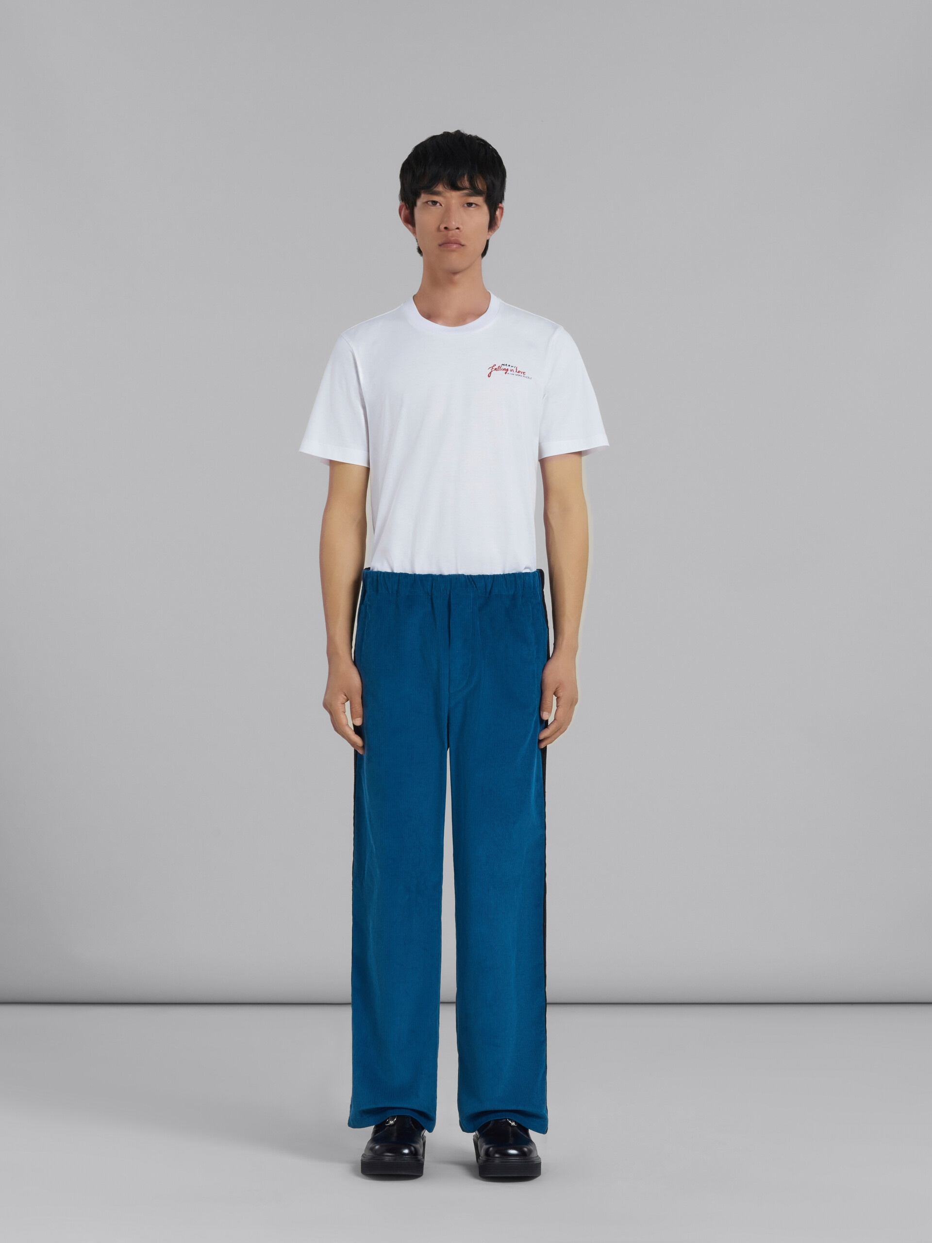 BLUE CORDUROY TRACK PANTS WITH SIDE BANDS - 2