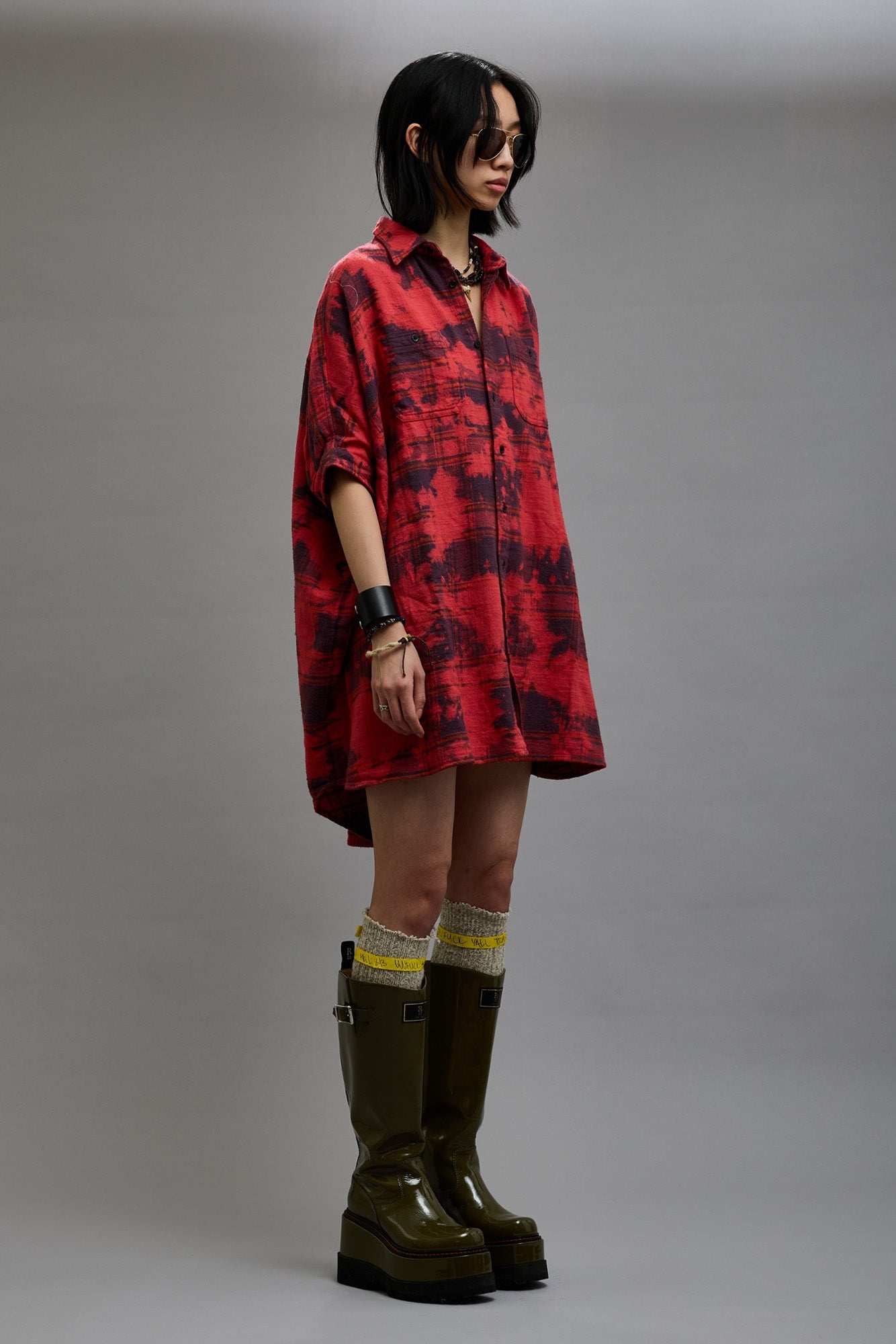 OVERSIZED RELAXED SHIRTDRESS - DUSK RED PLAID - 4